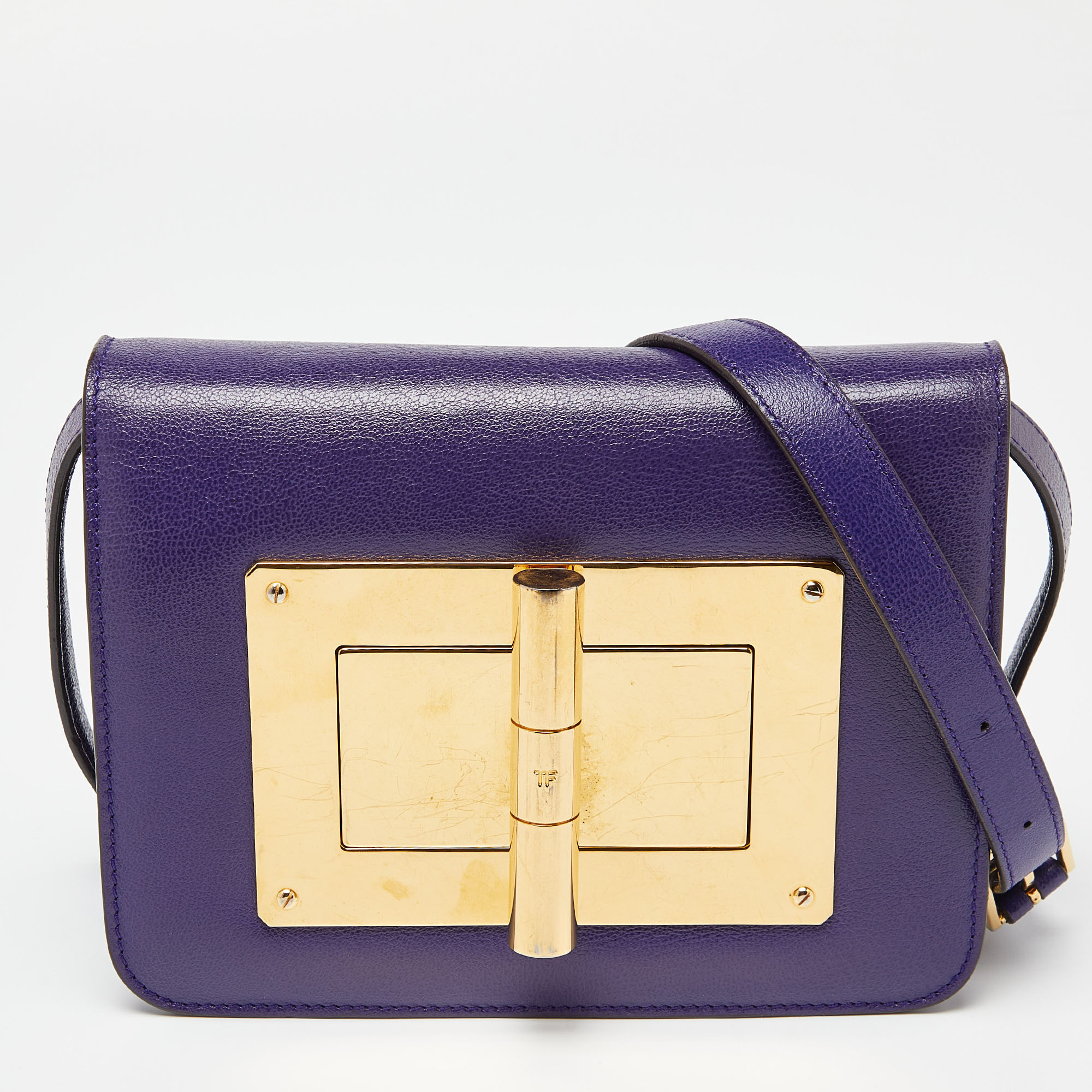 Pre-owned Tom Ford Indigo Leather Small Natalia Crossbody Bag In Blue