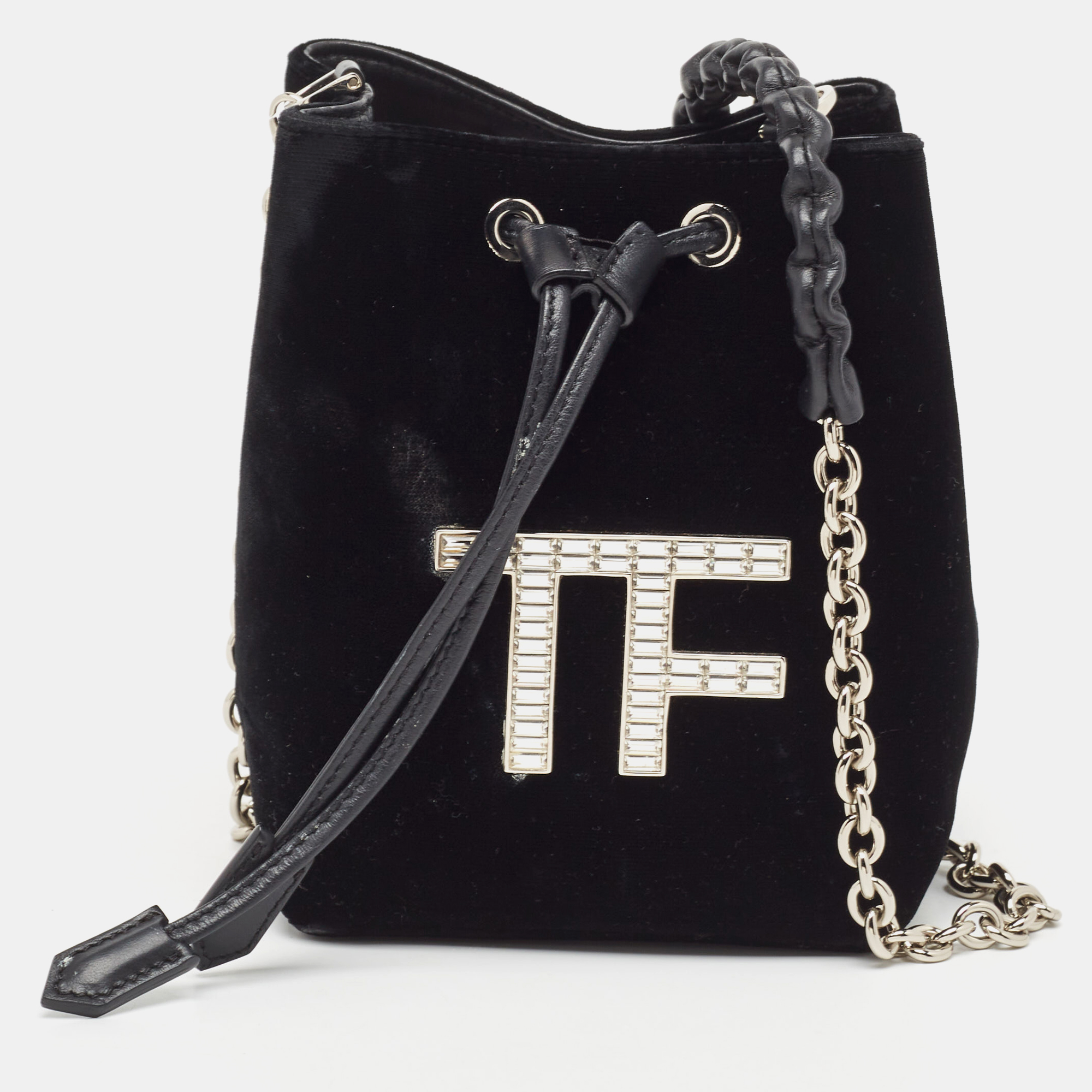 Pre-owned Tom Ford Black Velvet Mini Tf Crystals Bucket Bag