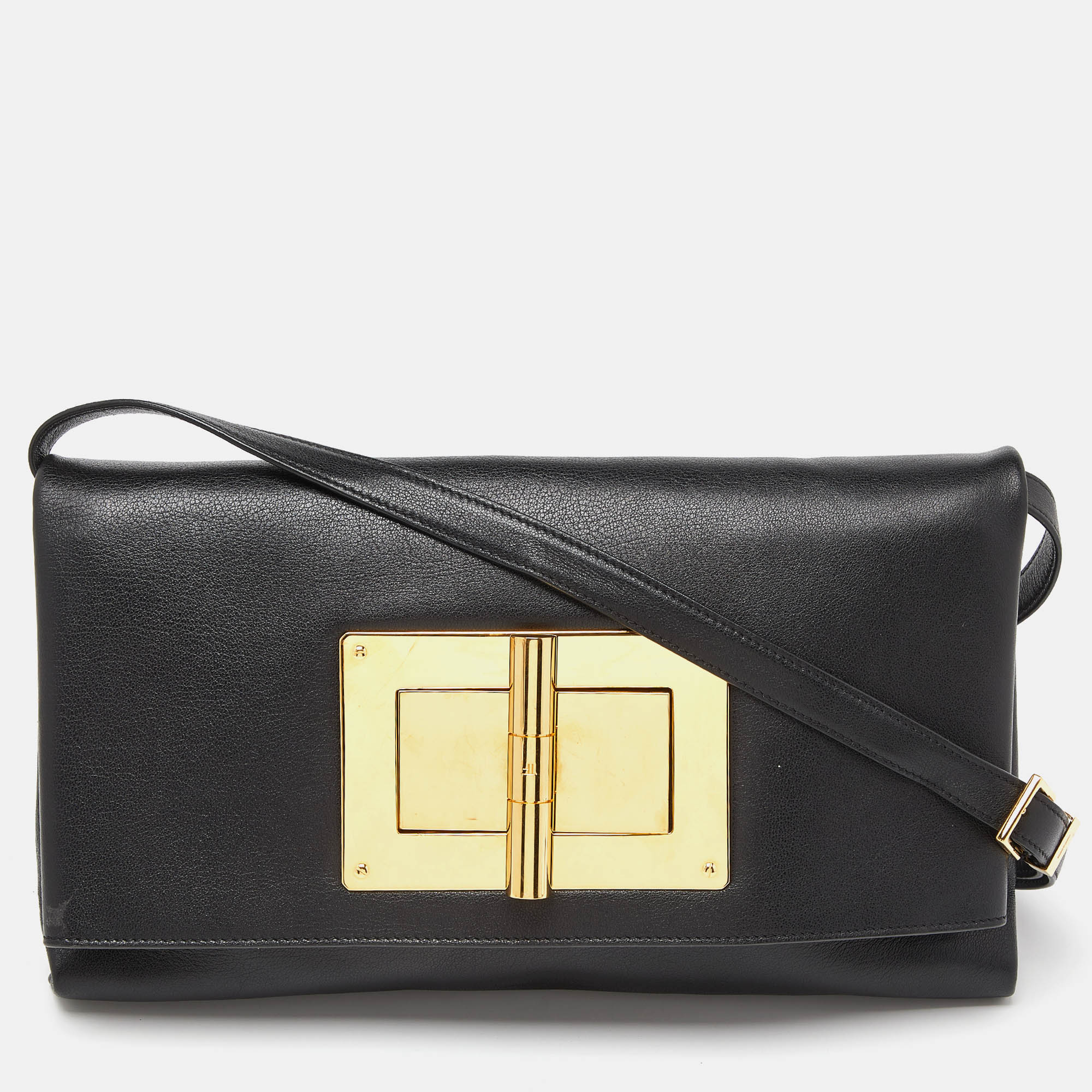 Pre-owned Tom Ford Black Leather Natalia Convertible Clutch