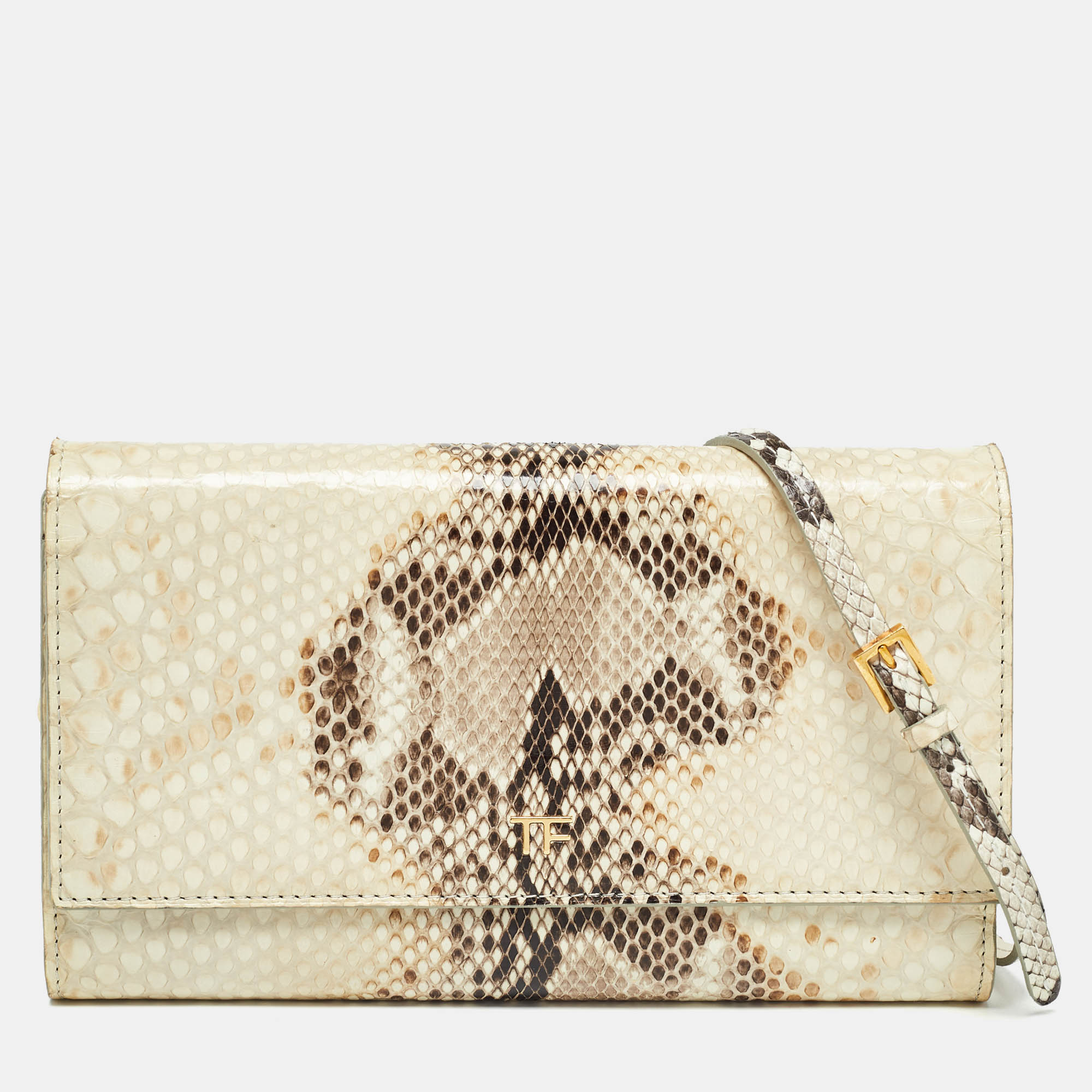 

Tom Ford Beige Python Flap Wallet on Chain