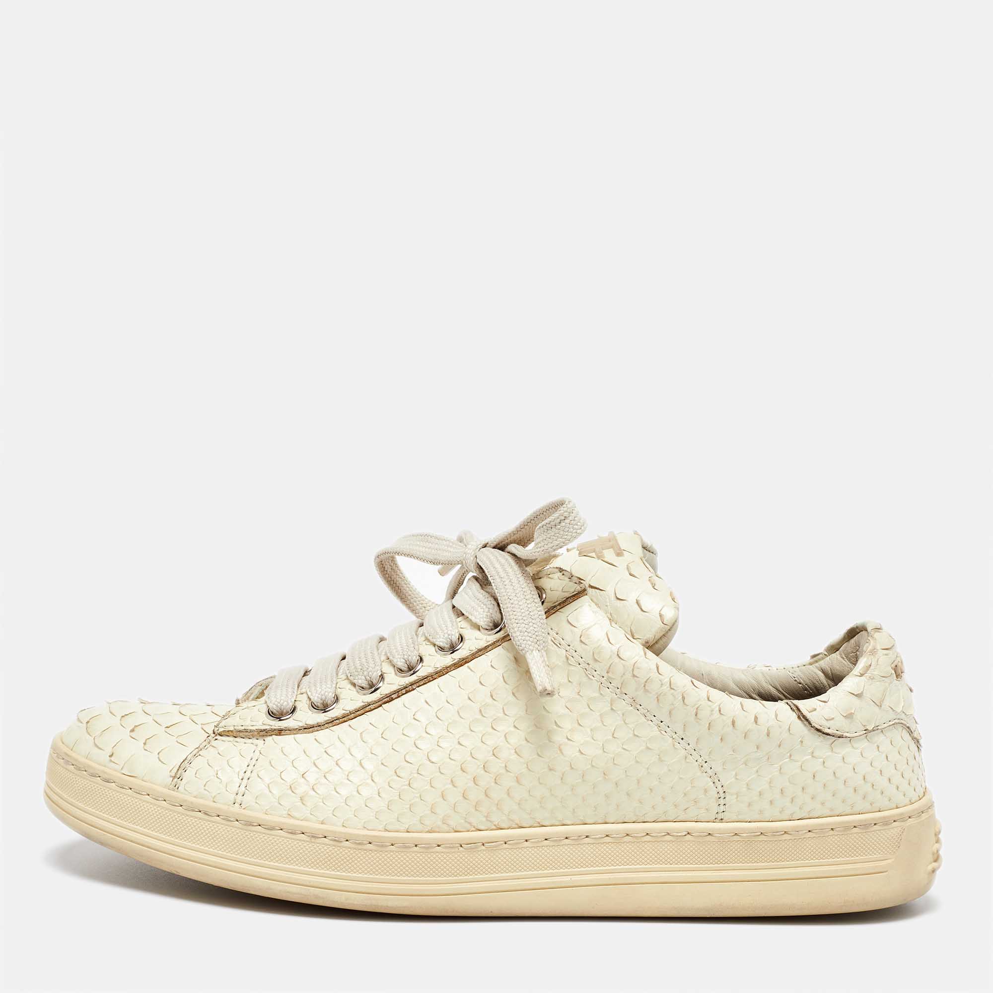 

Tom Ford Cream Python Leather Low Top Sneakers Size