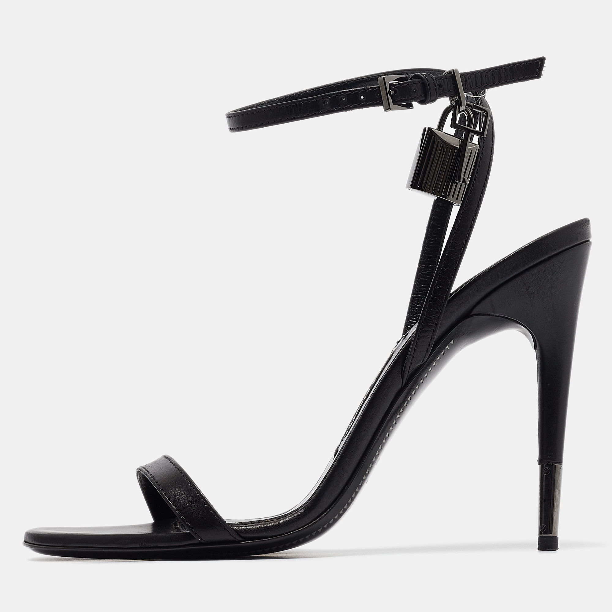 

Tom Ford Black Leather Padlock Ankle Wrap Sandals