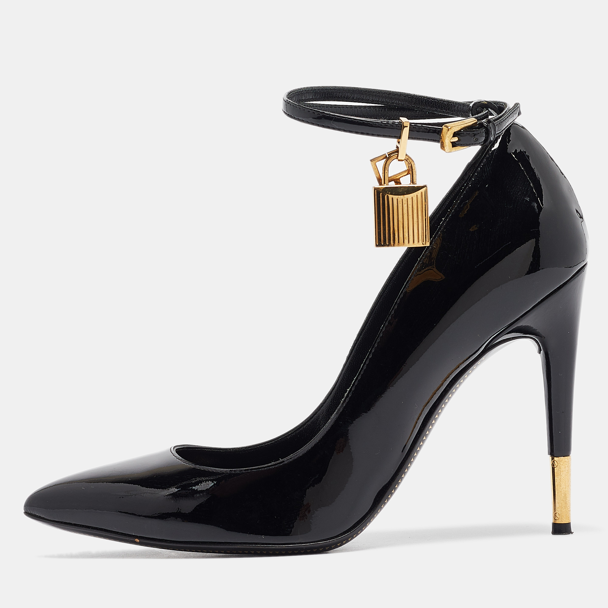 

Tom Ford Black Patent Leather Padlock Ankle Wrap Pointed Toe Pumps