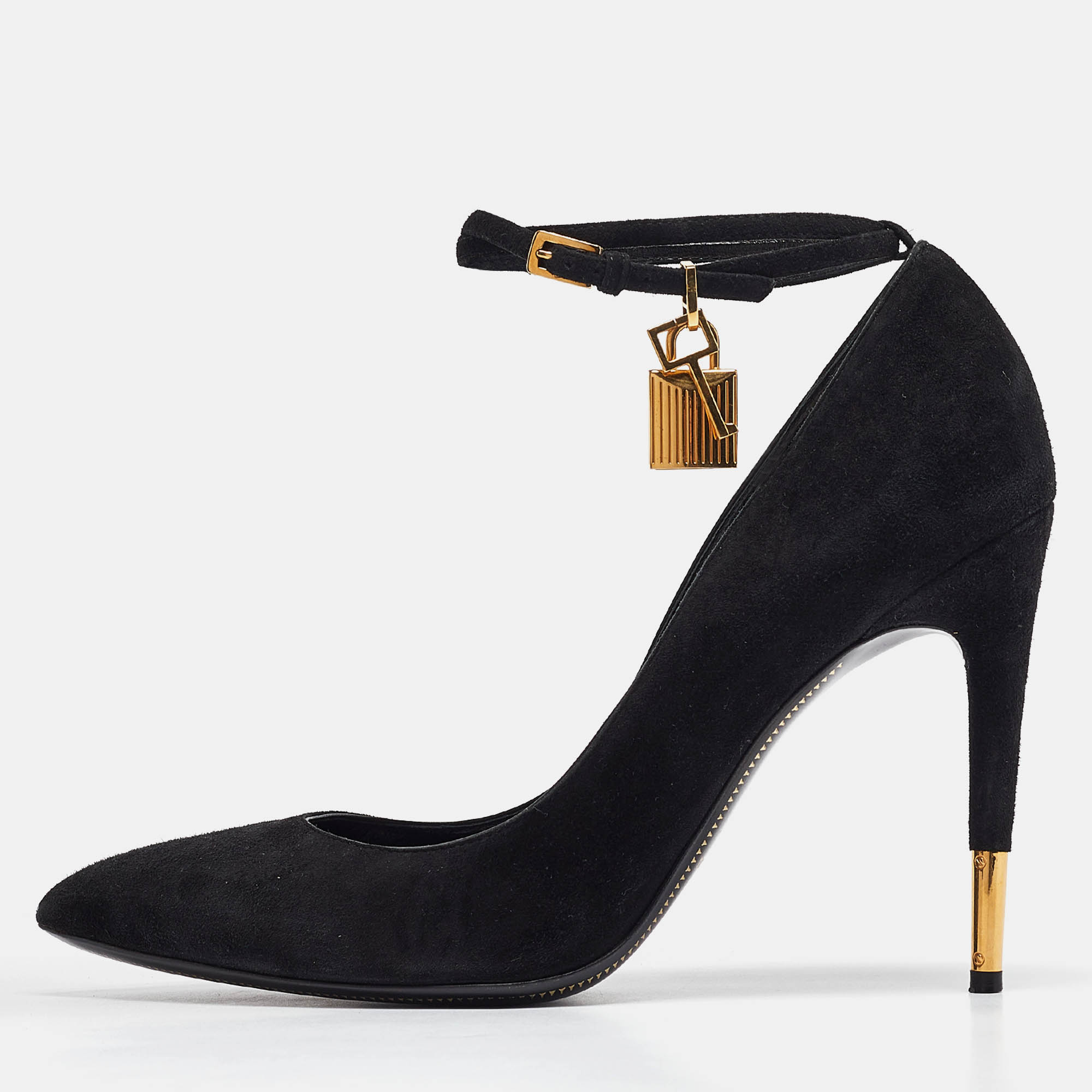 Pre-owned Tom Ford Black Suede Padlock Mary Jane Pumps Size 42