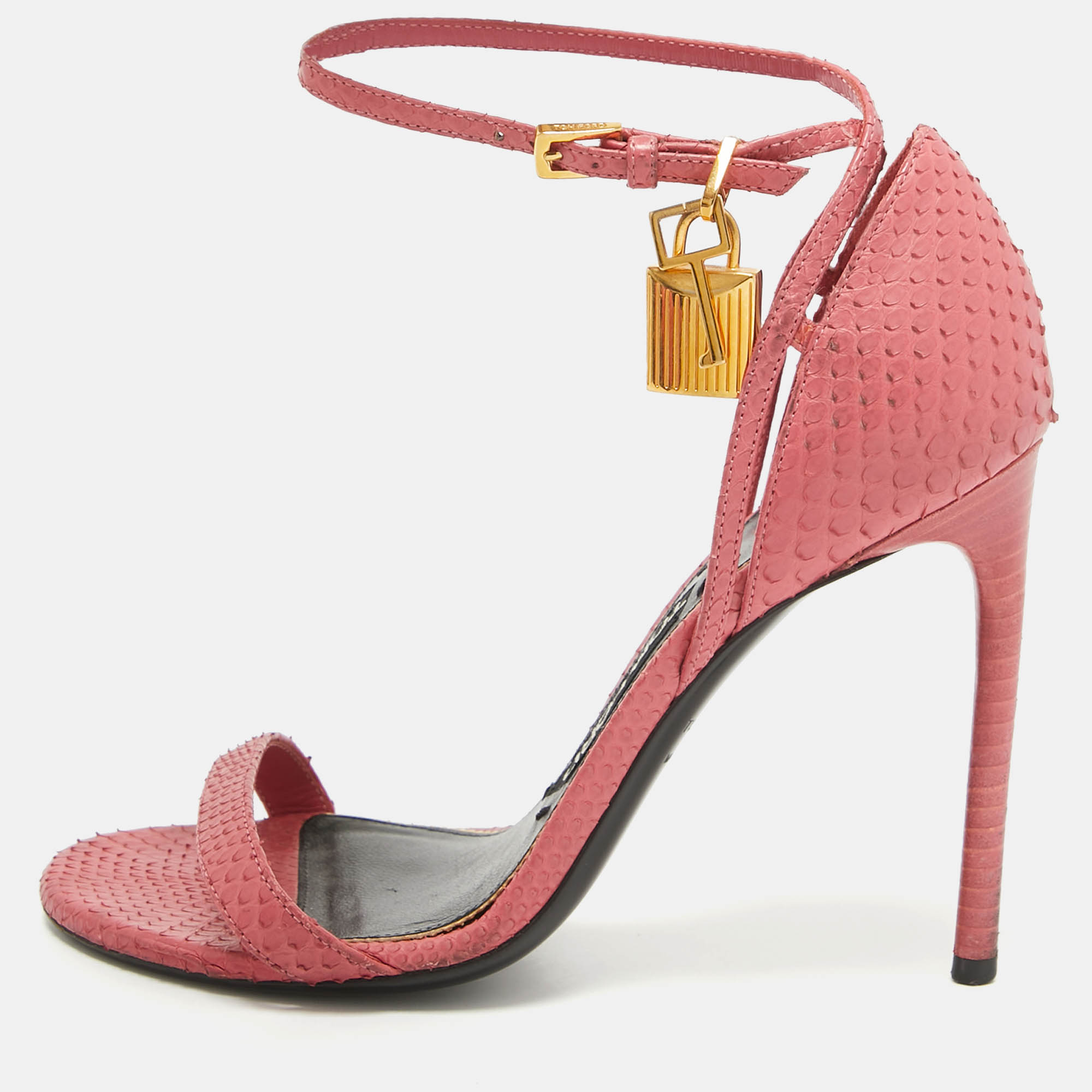 

Tom Ford Pink Python Padlock Ankle Strap Sandals Size