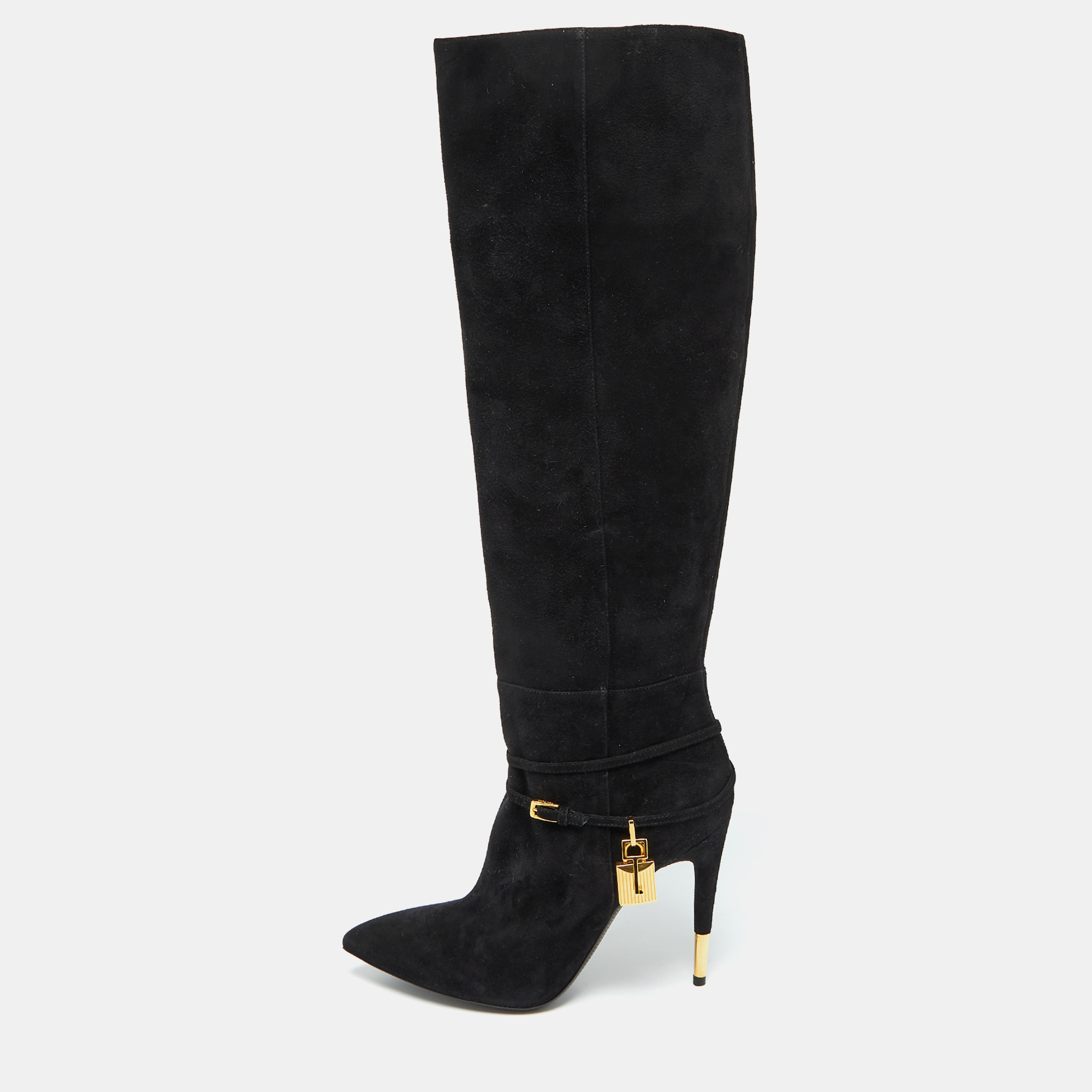 

Tom Ford Black Suede Lock Strap Knee Length Boots Size