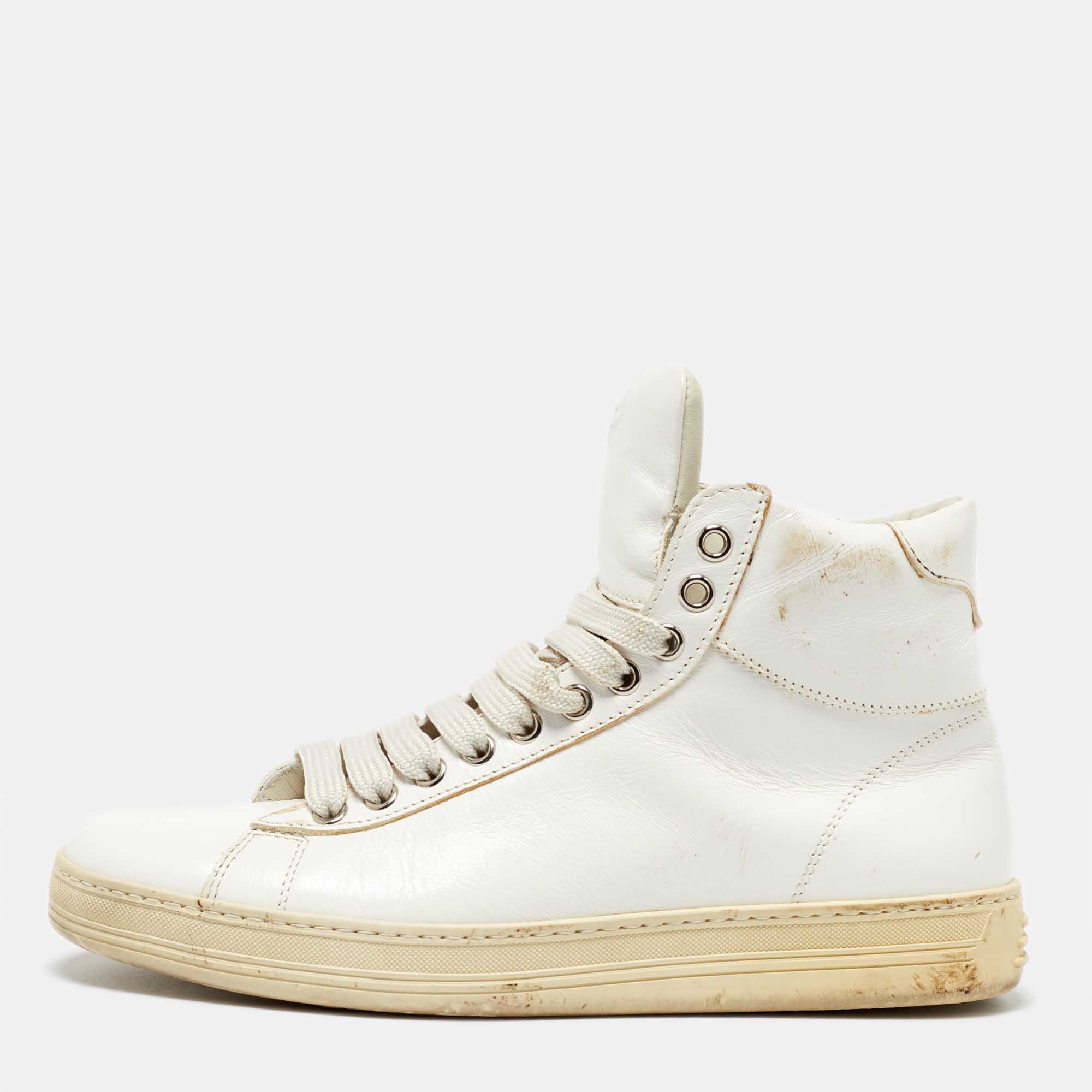 

Tom Ford White Leather Russell High Top Sneakers Size