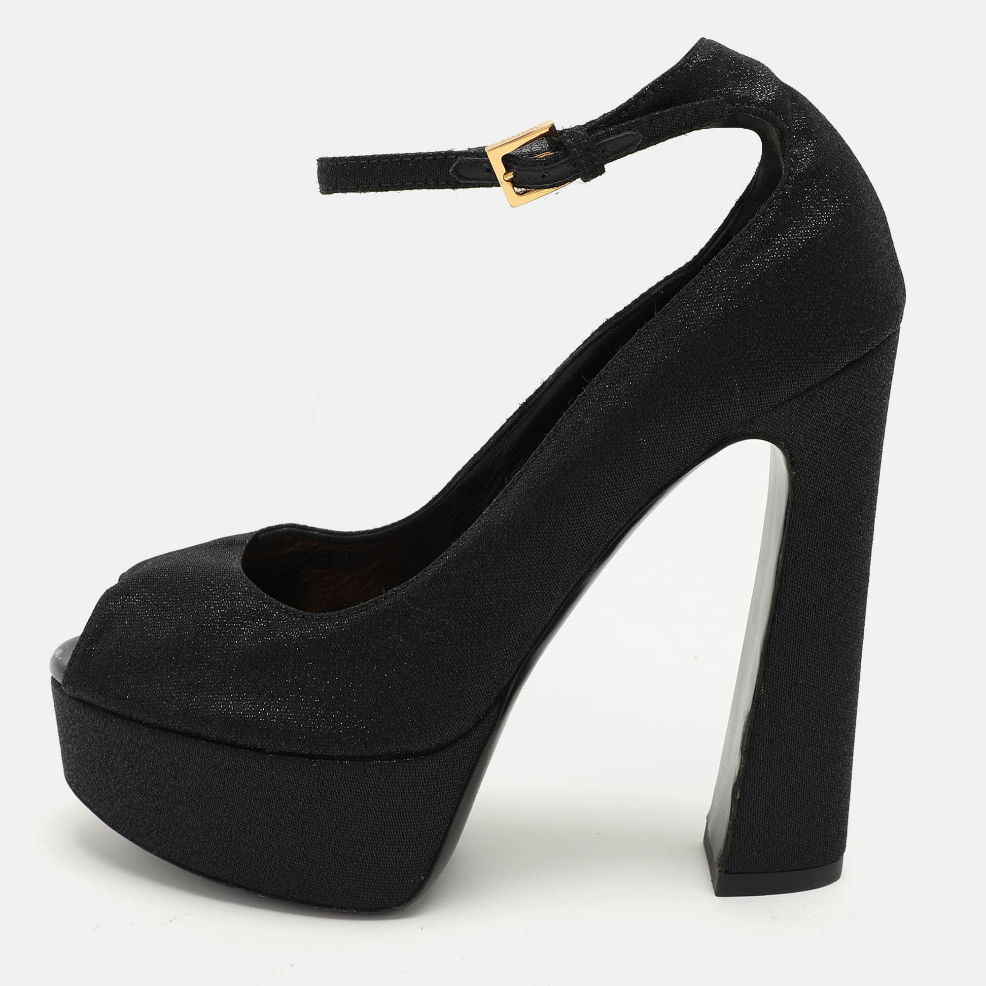 

Tom Ford Black Lurex Fabric Platform Ankle Strap Pumps Size