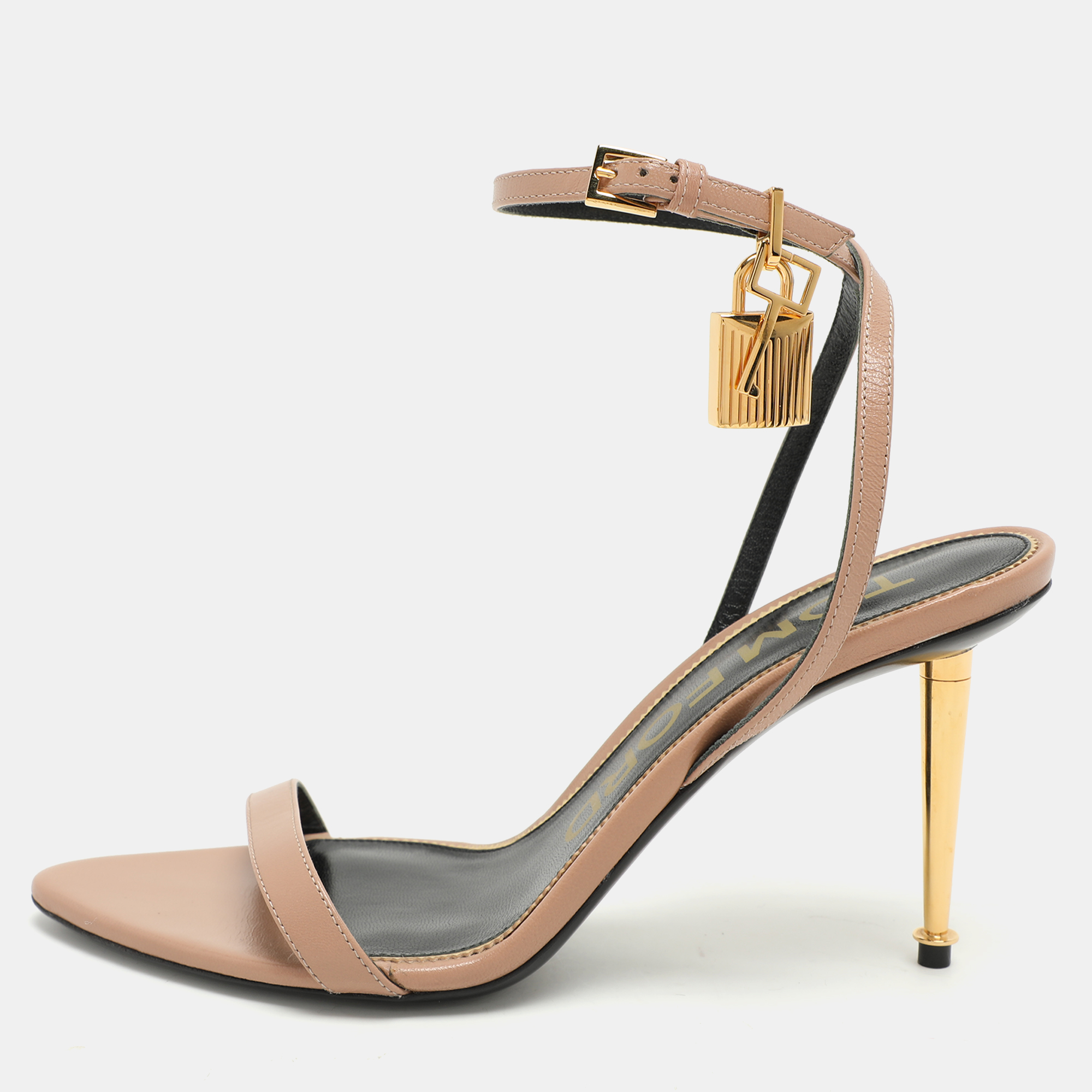 

Tom Ford Beige Leather Padlock Ankle Strap Sandals Size