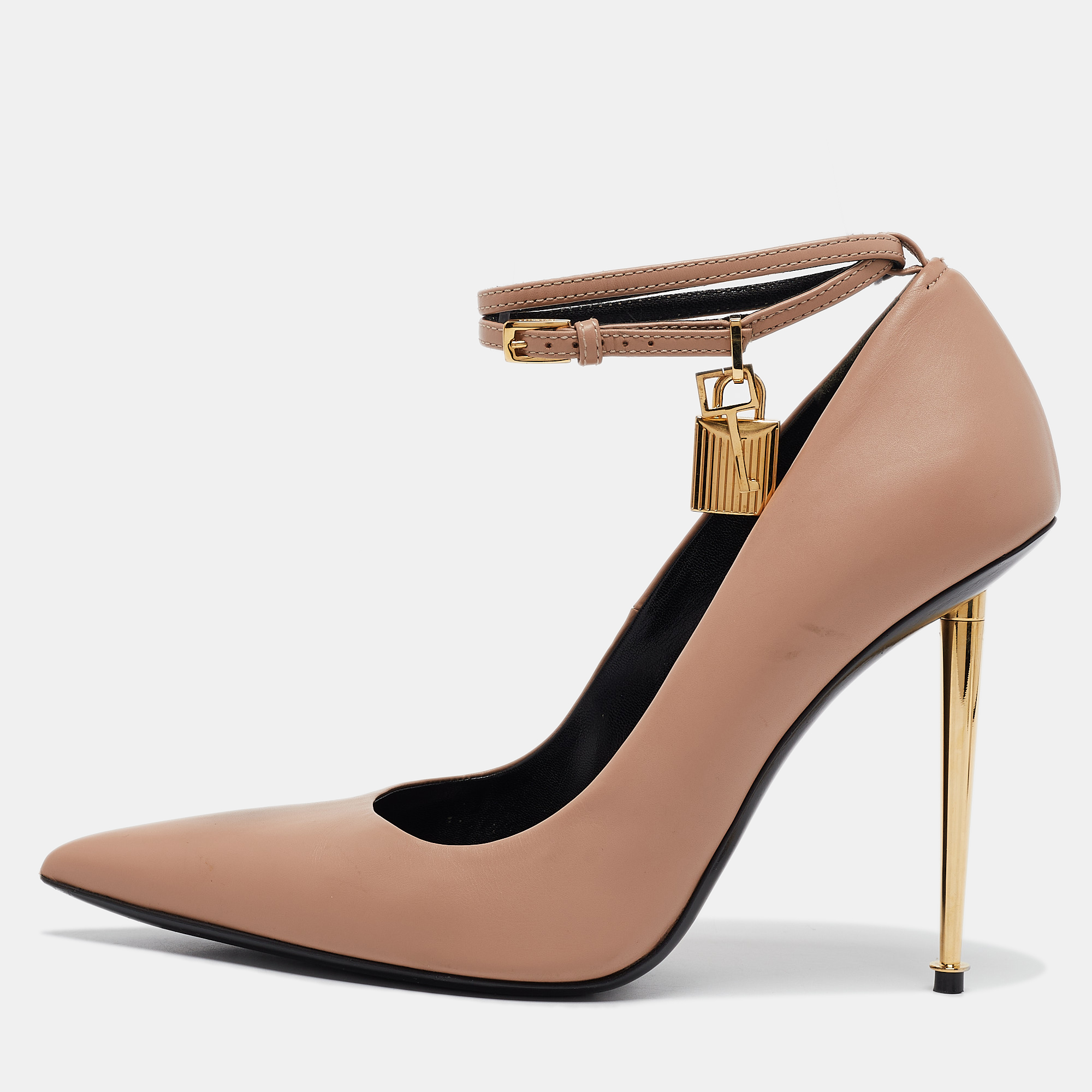 

Tom Ford Beige Leather Padlock Ankle Wrap Pumps Size