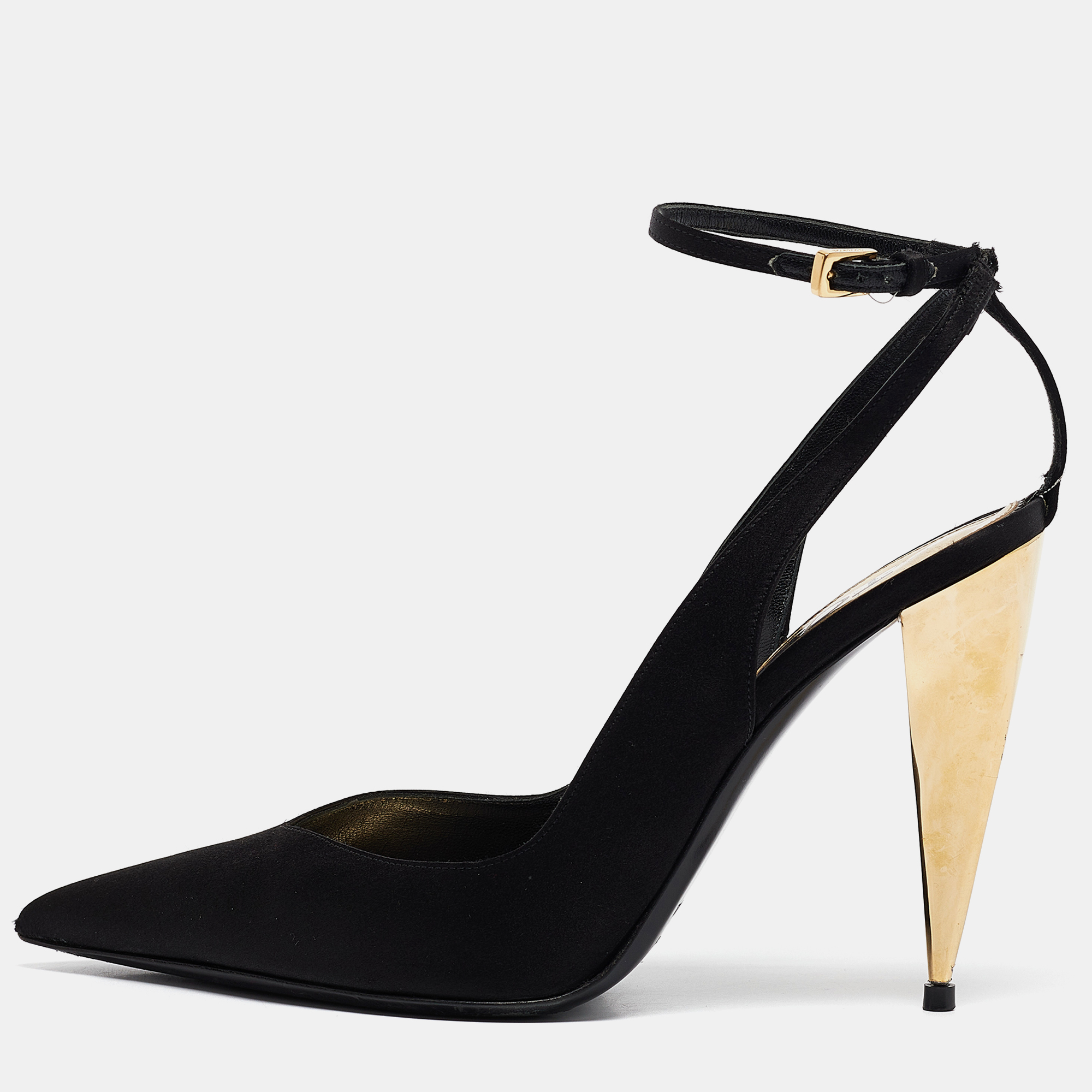 

Tom Ford Black Satin Blade Slingback Pumps Size