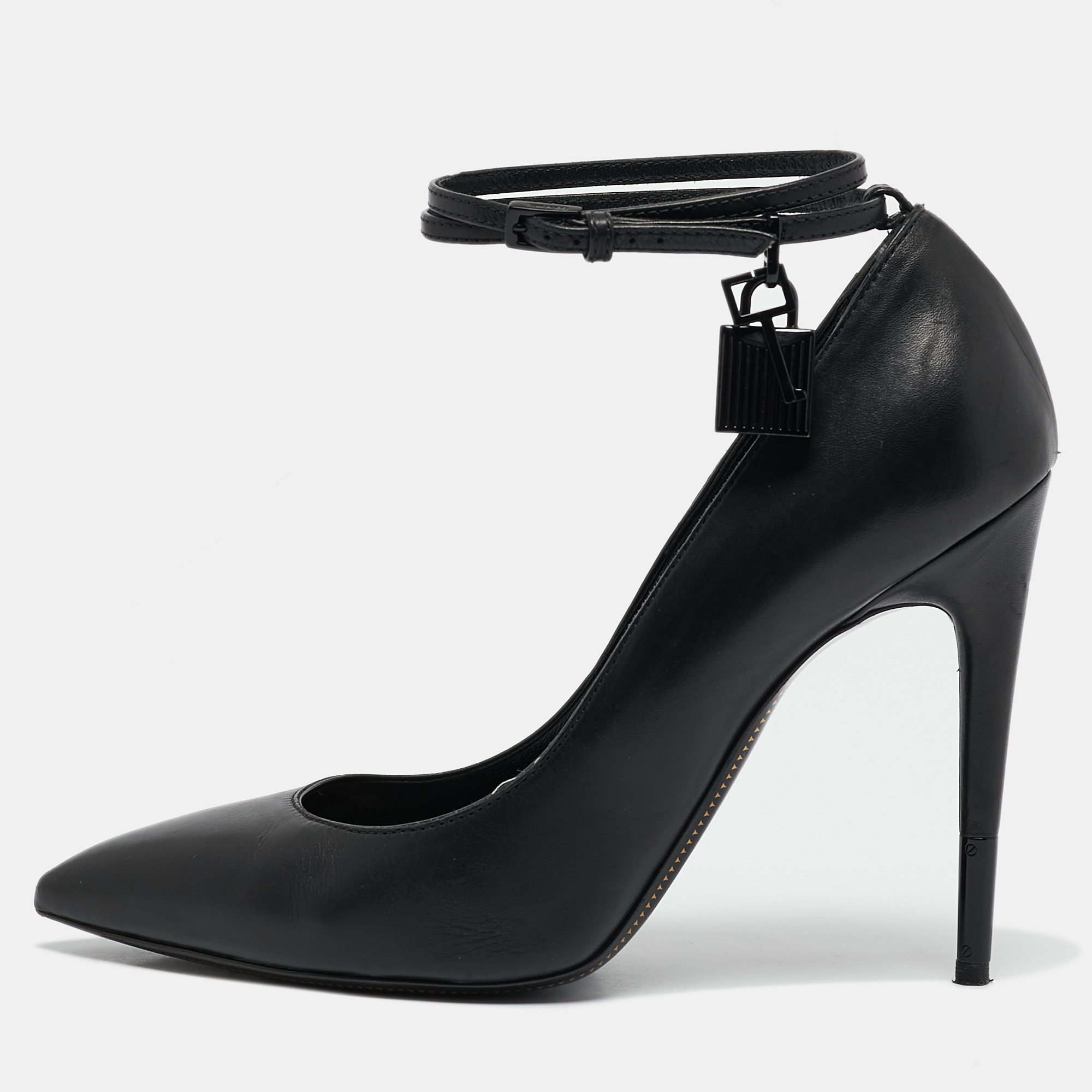 

Tom Ford Black Leather Padlock Ankle Wrap Pumps Size