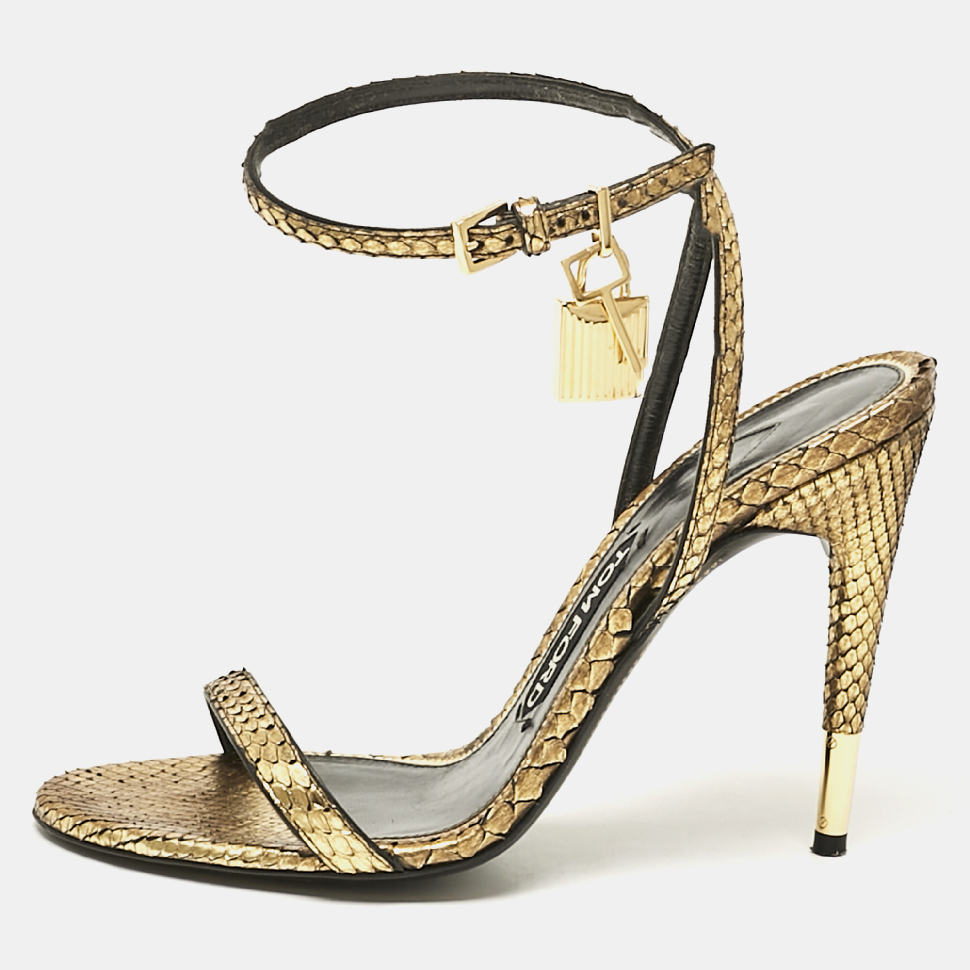 

Tom Ford Gold Python Padlock Ankle Wrap Sandals Size