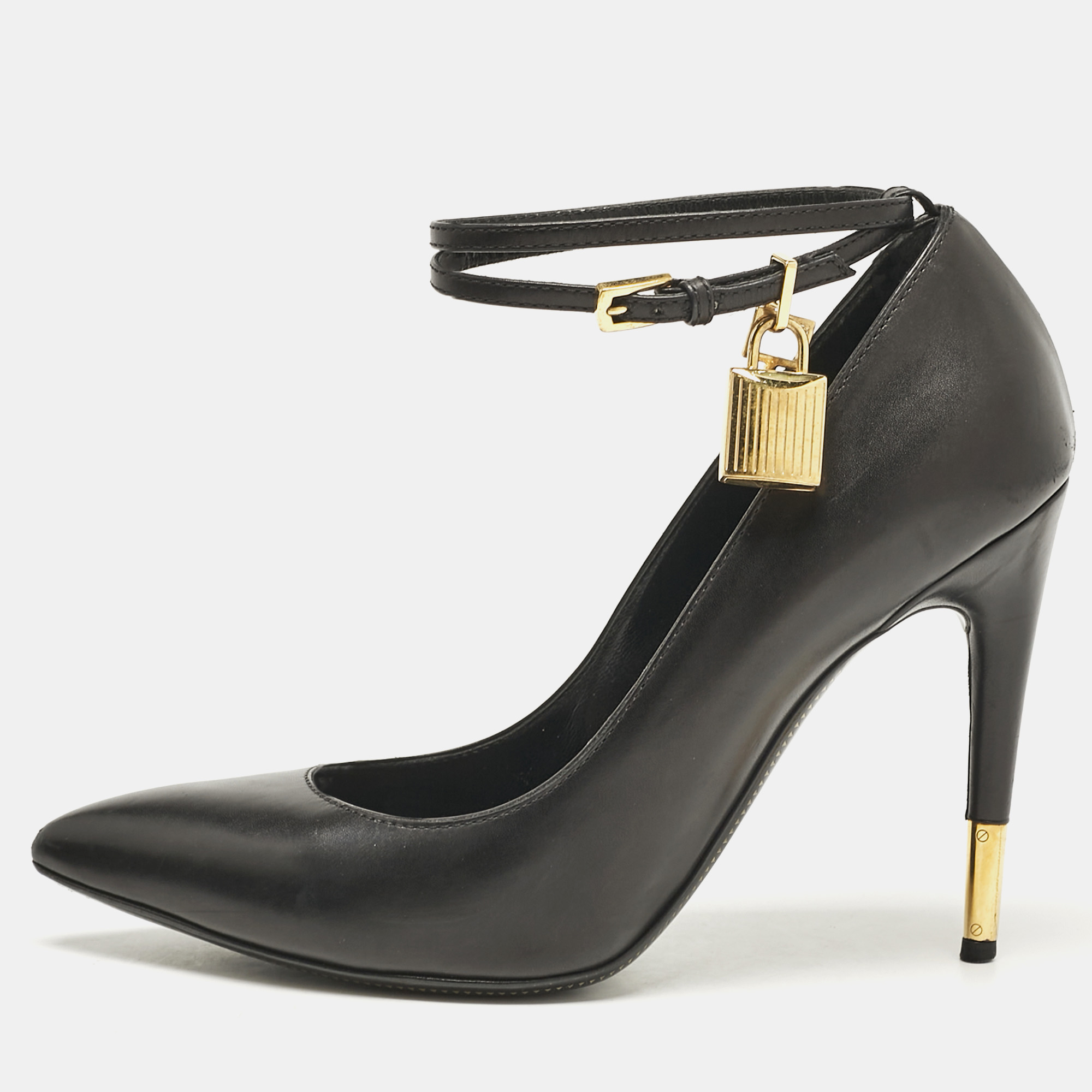 

Tom Ford Black Leather Padlock Ankle Wrap Pumps Size