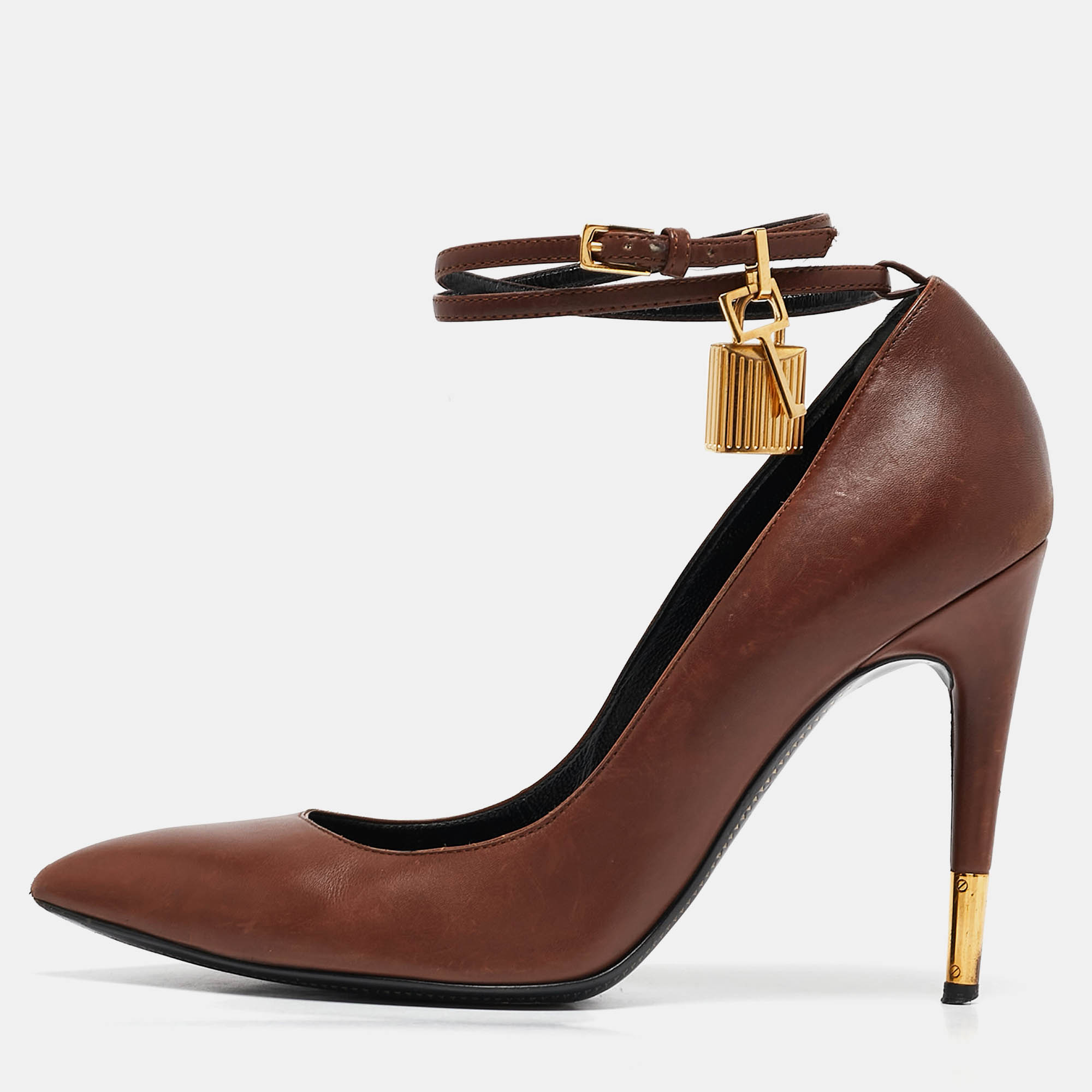 

Tom Ford Brown Leather Padlock Pumps Size