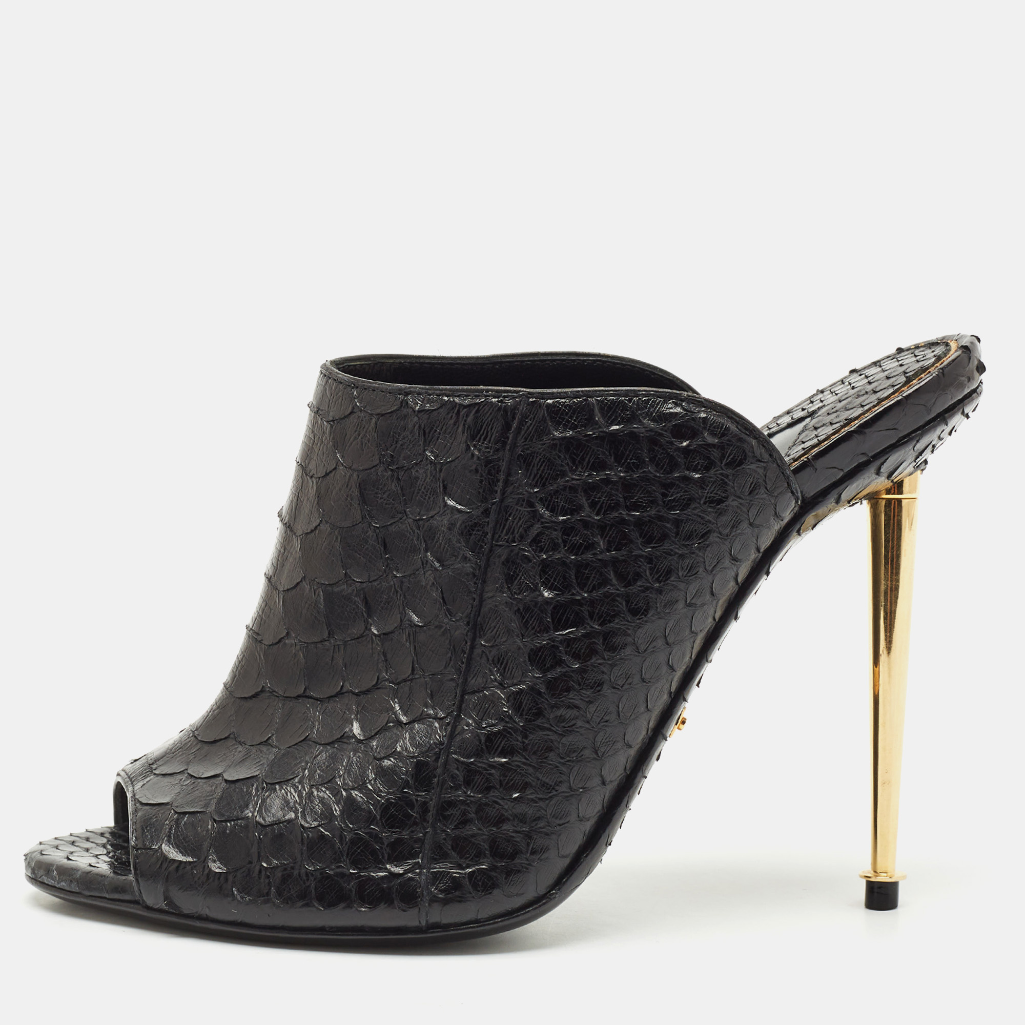 

Tom Ford Black Python Peep Toe Mules Size