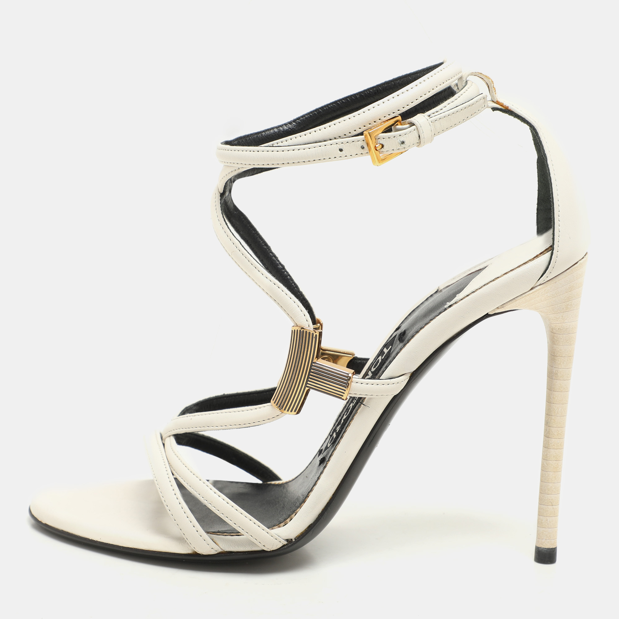 

Tom Ford White Leather Strappy Sandals Size