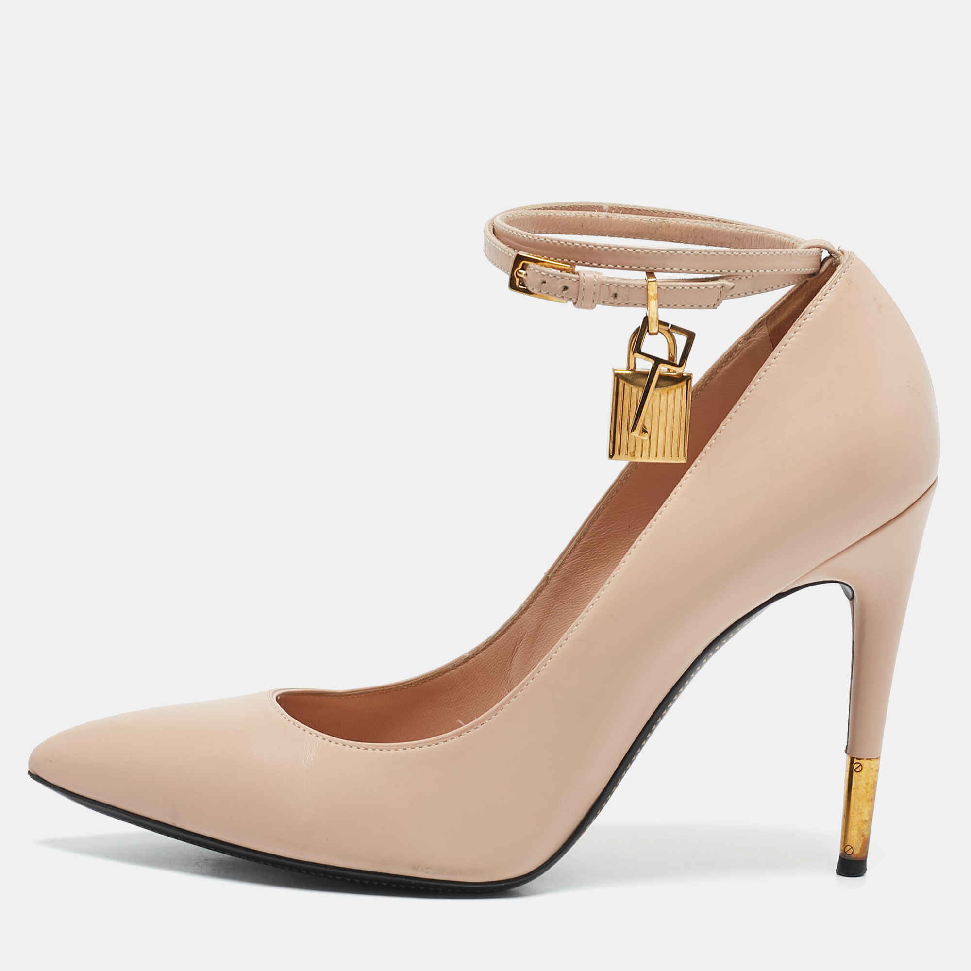 

Tom Ford Beige Leather Padlock Ankle Wrap Pumps Size
