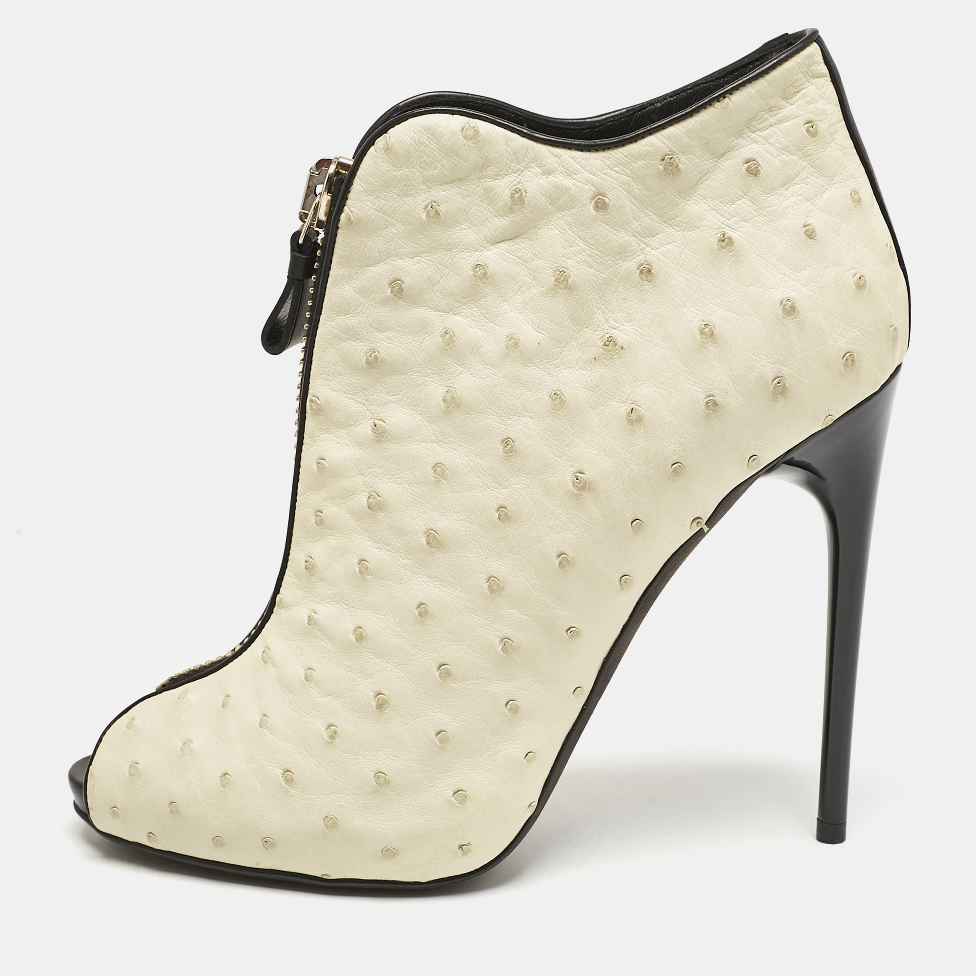 

Tom Ford Cream/Black Ostrich Leather Booties Size