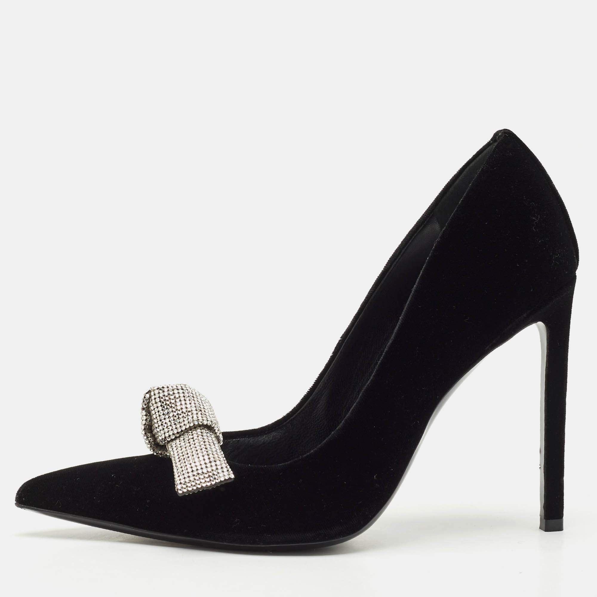 

Tom Ford Black Velvet Crystal Embellished Bow Pumps Size
