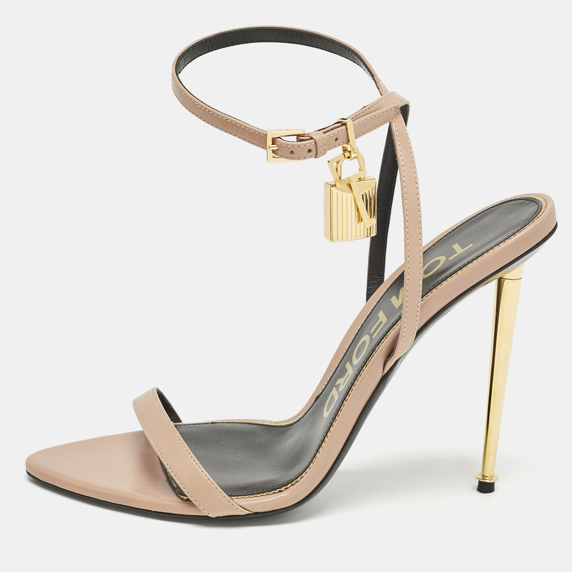 

Tom Ford Beige Leather Padlock Ankle Strap Sandals Size