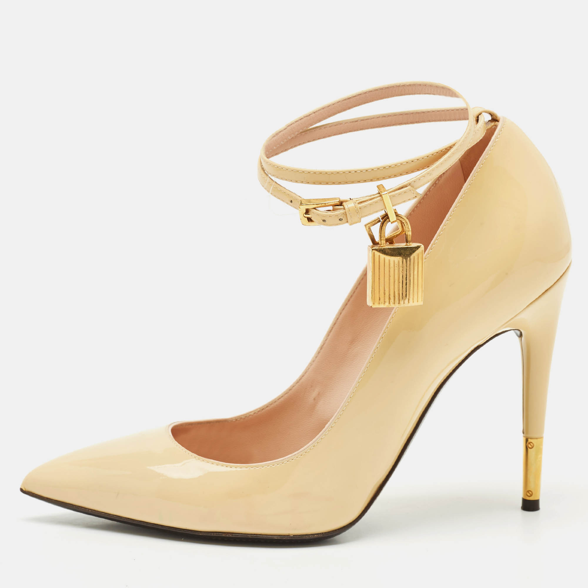 

Tom Ford Beige Leather Padlock Ankle Wrap Pumps Size