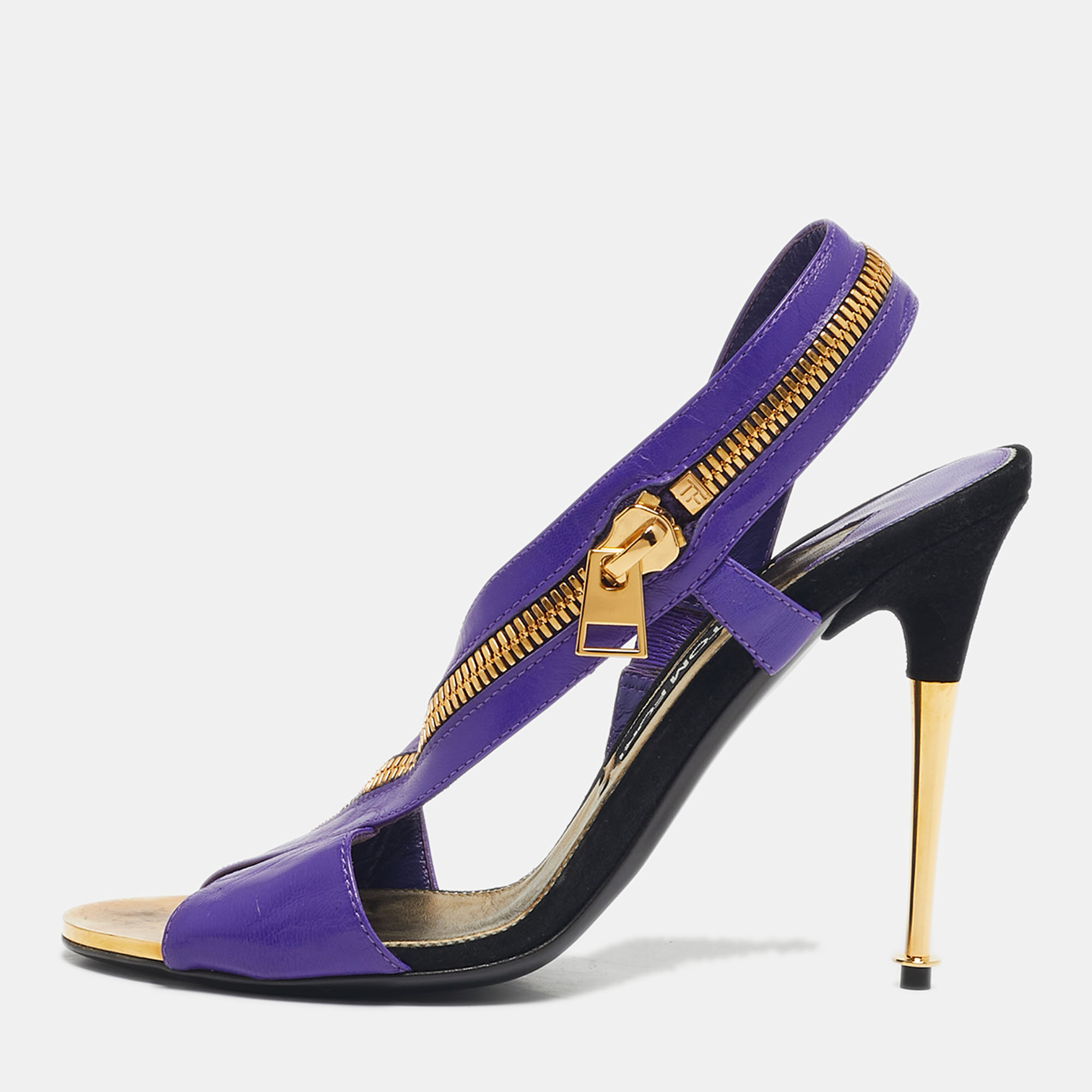 

Tom Ford Purple Leather Zip Ankle Strap Sandals Size