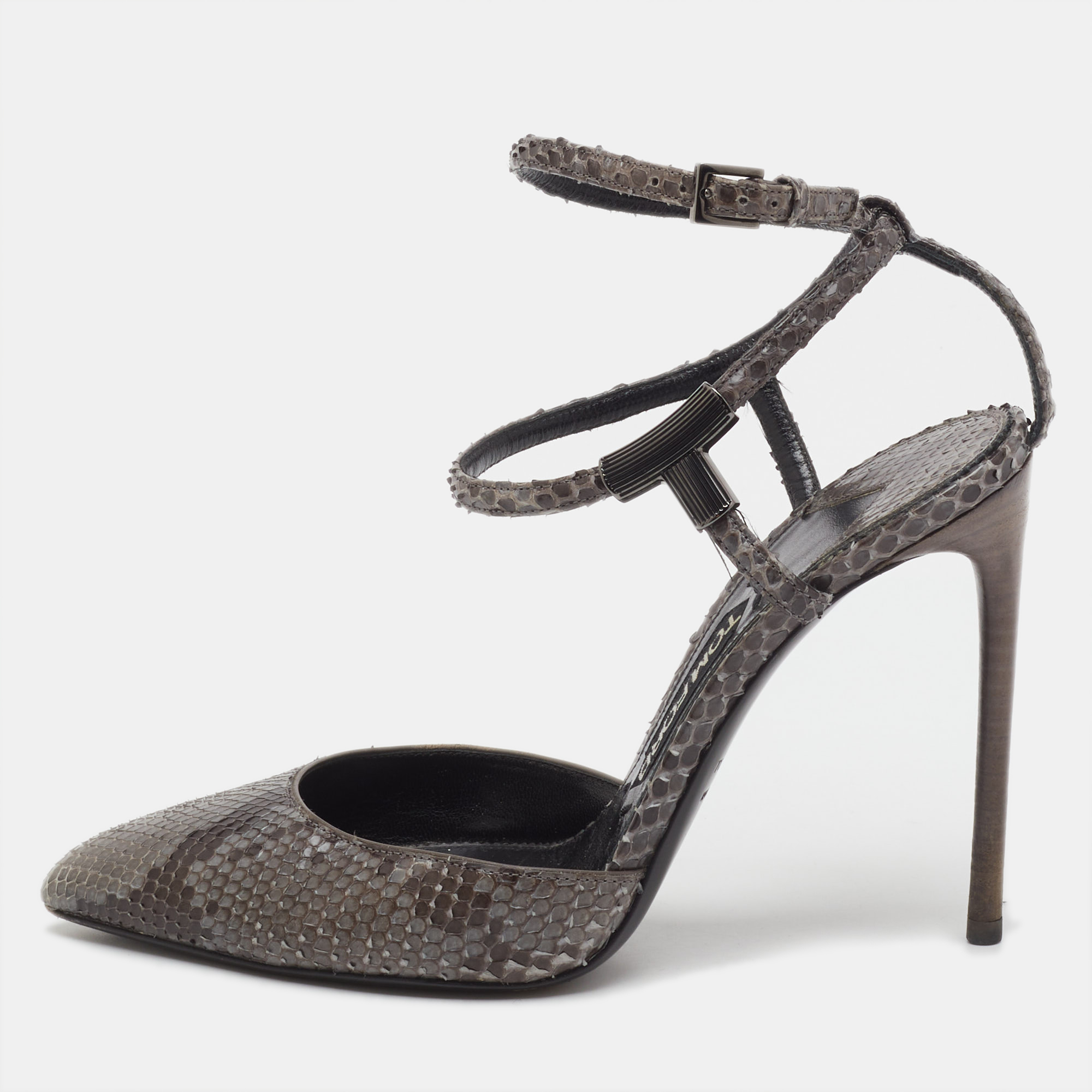 

Tom Ford Grey/Brown Snakeskin Leather Pointed Toe Ankle Strap Pumps Size