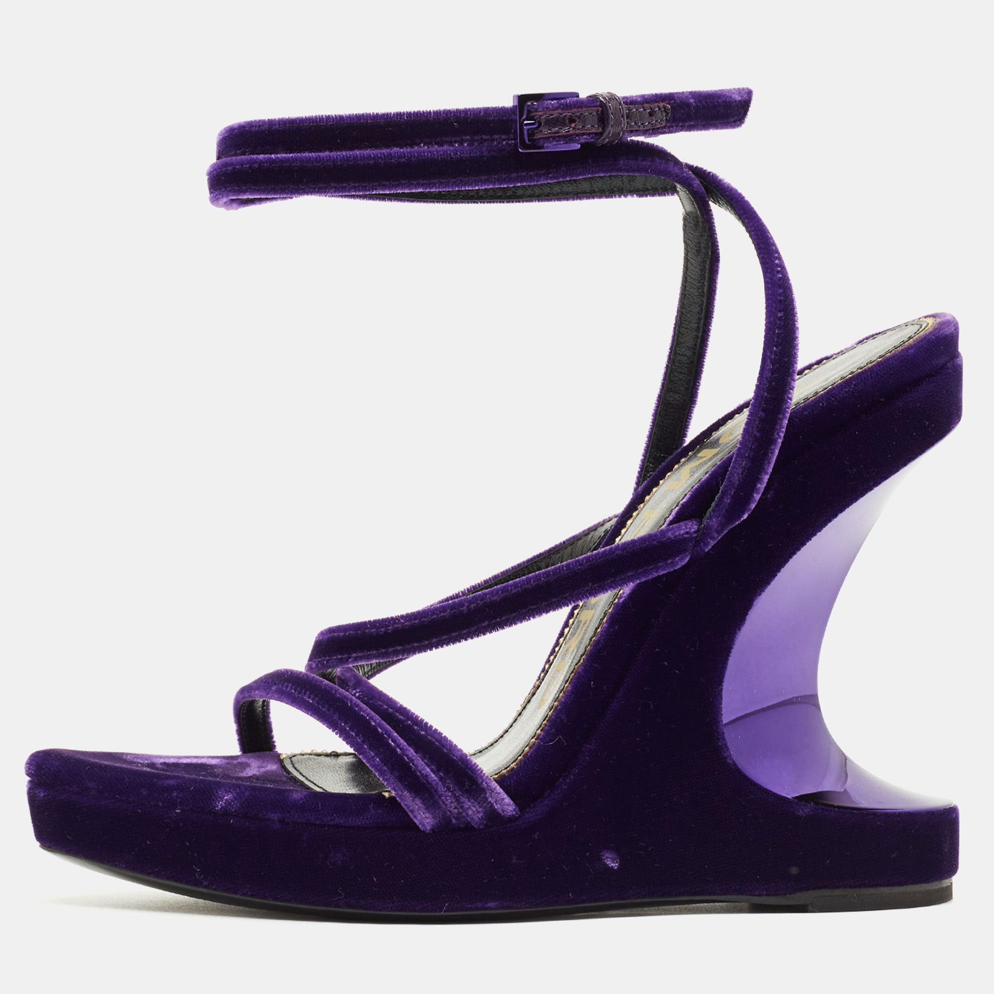 

Tom Ford Purple Velvet Wavy Wedge Sandals Size