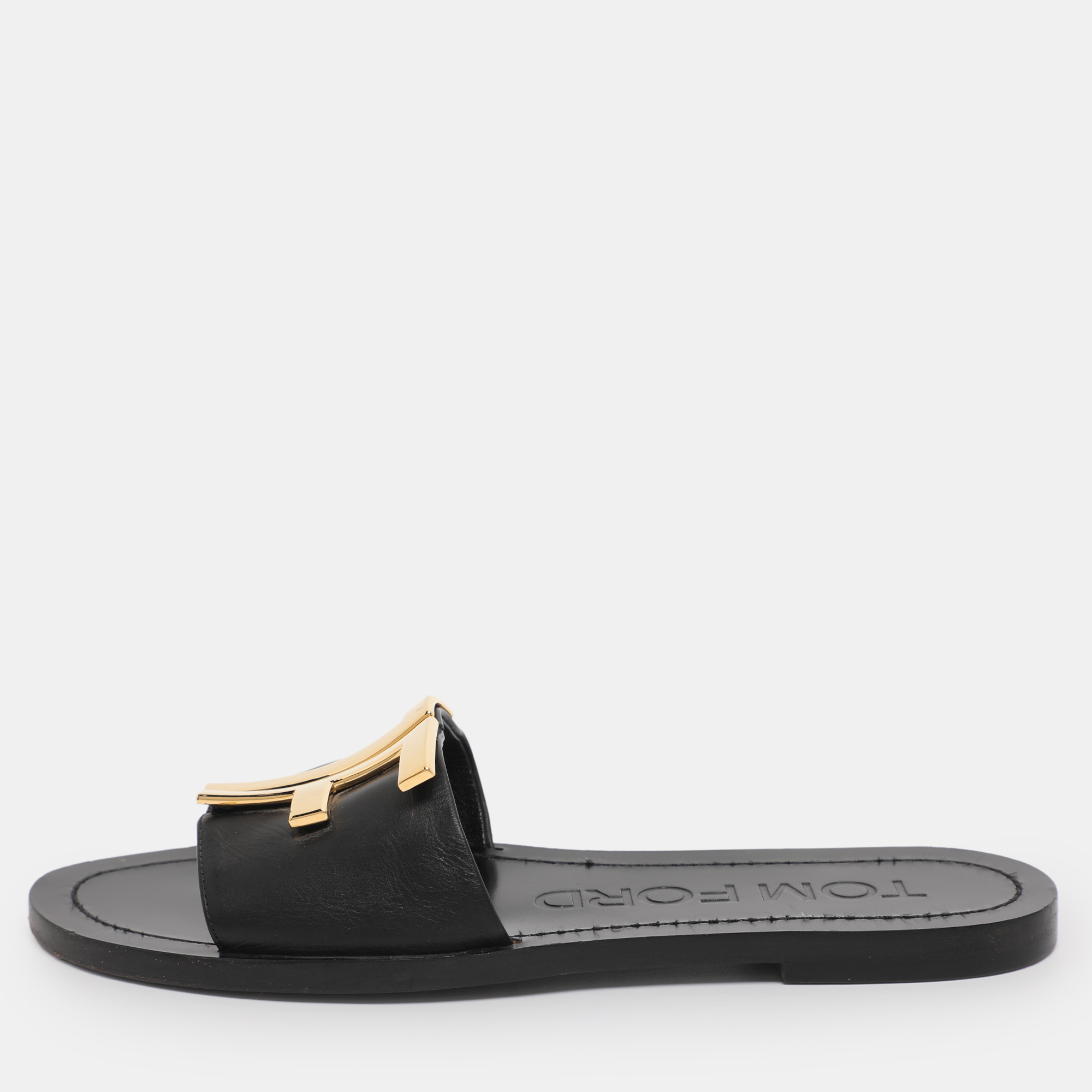 

Tom Ford Black Leather TF Slide Sandals Size
