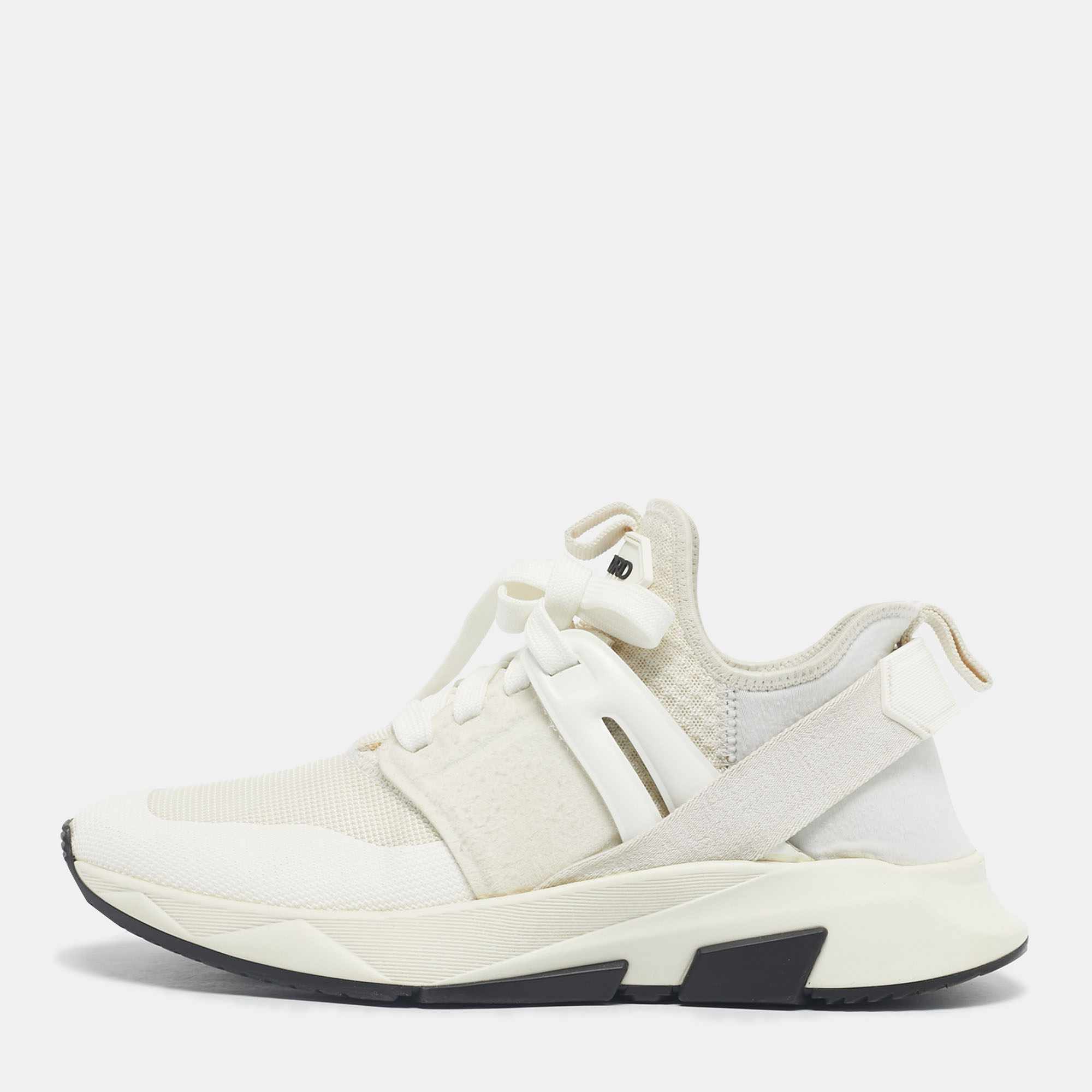 Pre-owned Tom Ford White Mesh And Suede Jago Low Top Sneakers Size 39.5