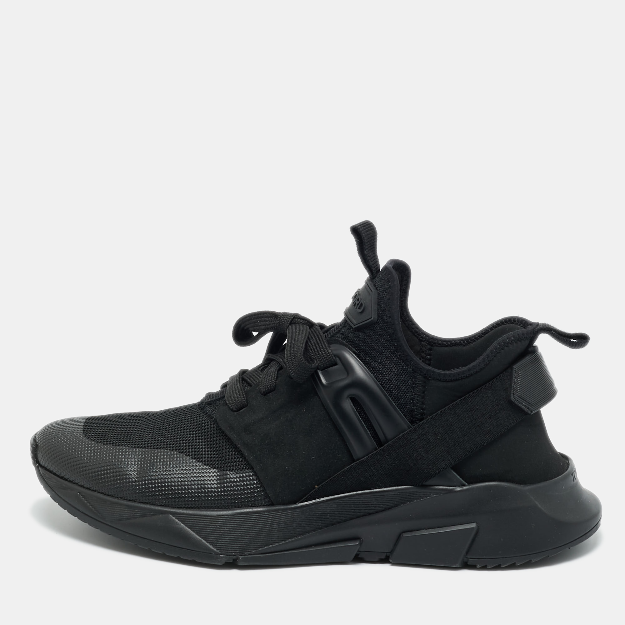 Pre-owned Tom Ford Black Mesh And Neoprene Jago Lace Up Sneakers Size 39.5