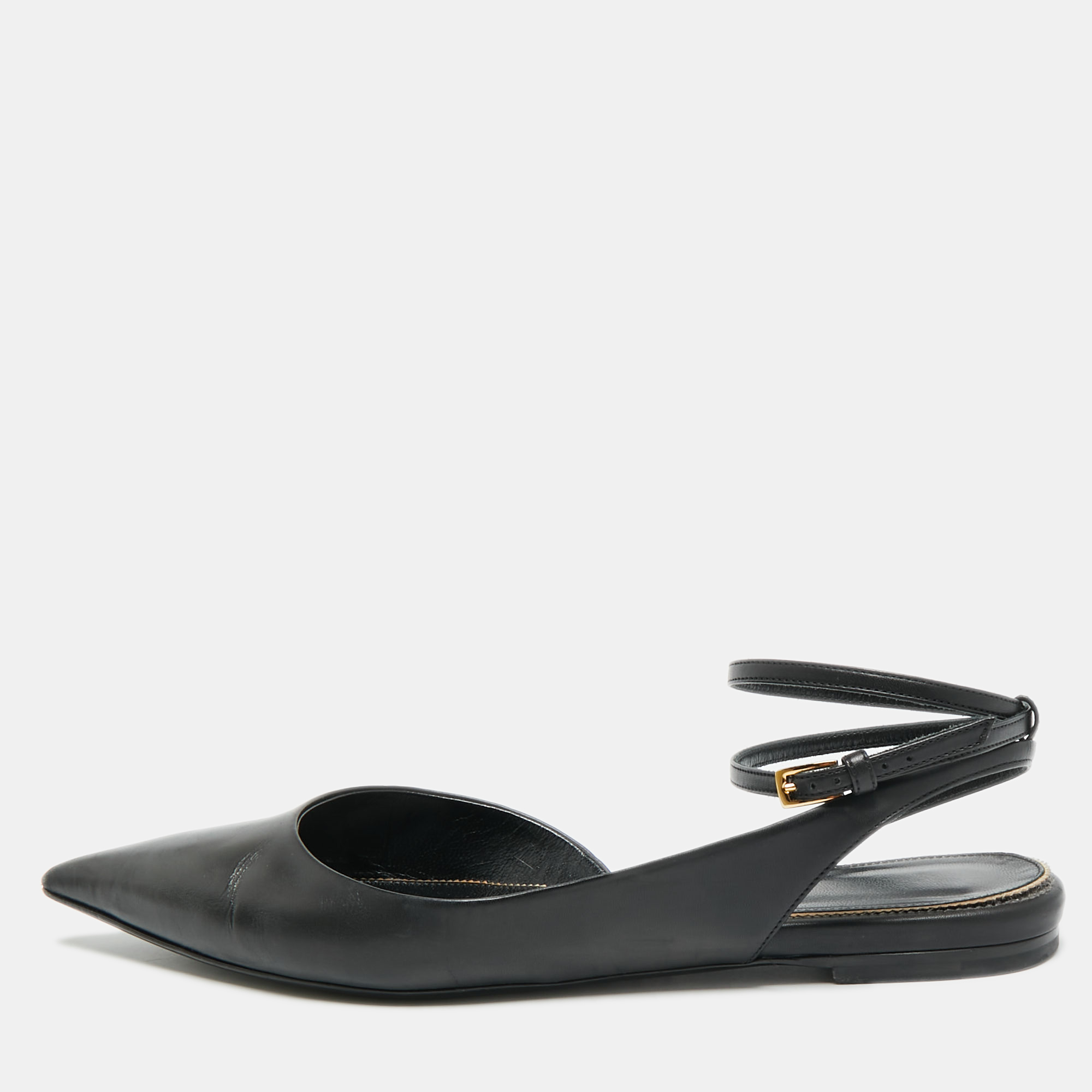 

Tom Ford Size  Black Leather Ankle Strap Ballet Flats