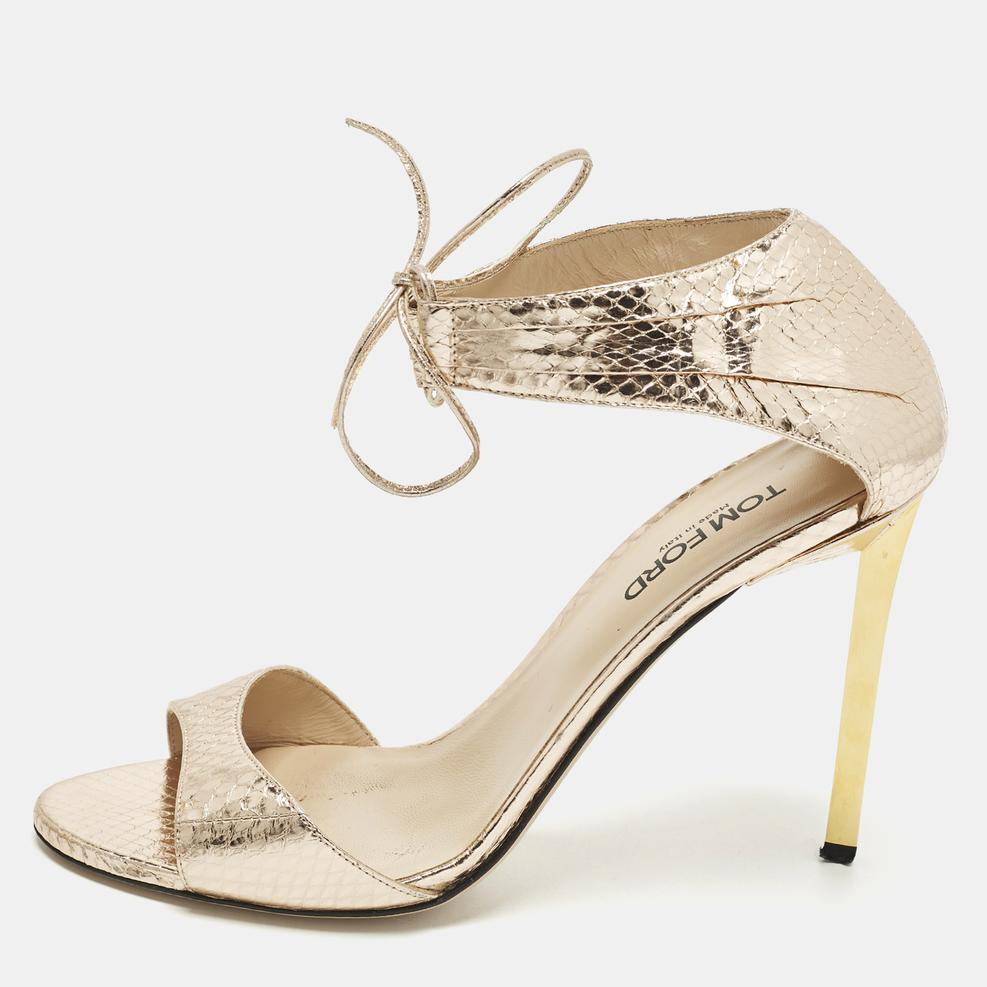 

Tom Ford Size  Gold Python Embossed Leather Ankle Strap Sandals