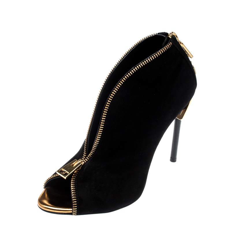 Pre Owned Tom Ford Black Suede Cleaver Open Toe Ankle Booties Size 36