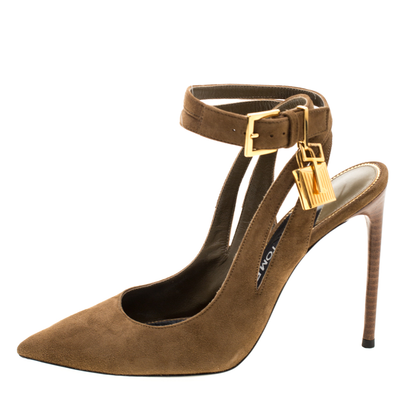 

Tom Ford Brown Suede Padlock Ankle Strap Sandals Size