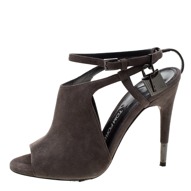 

Tom Ford Grey Suede Peep Toe Ankle Strap Sandals Size