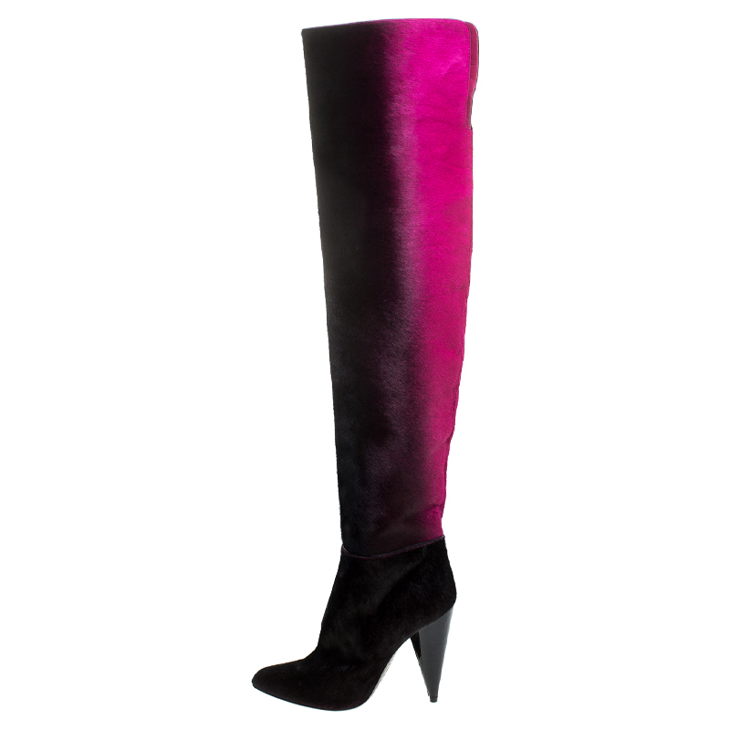 

Tom Ford Black/Pink Calf Hair Ombre Over The Knee Boots Size