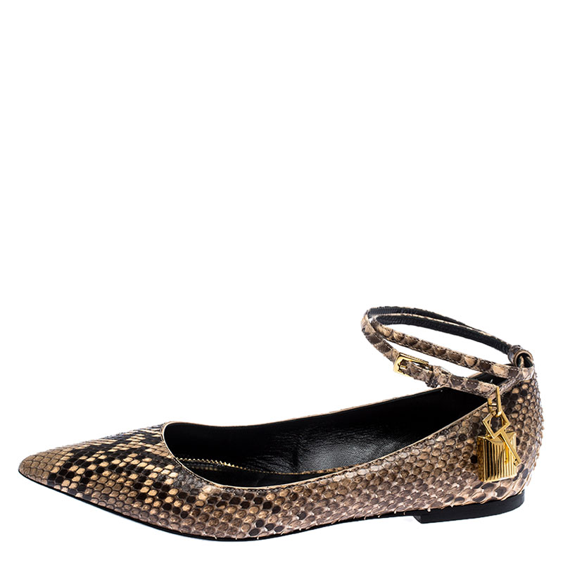 

Tom Ford Multicolor Python Leather Ankle Wrap Lock Ballet Flats Size, Beige