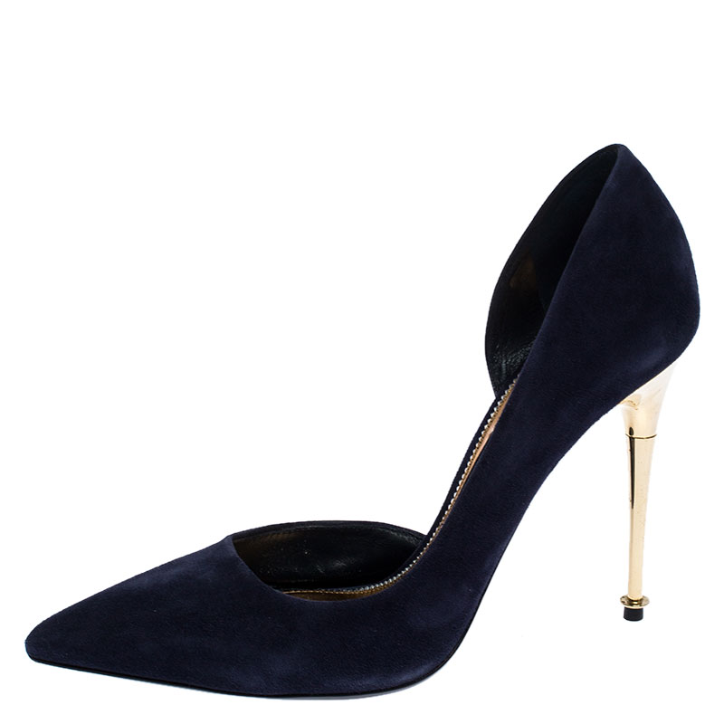 

Tom Ford Navy Blue Suede Half D'orsay Pumps Size