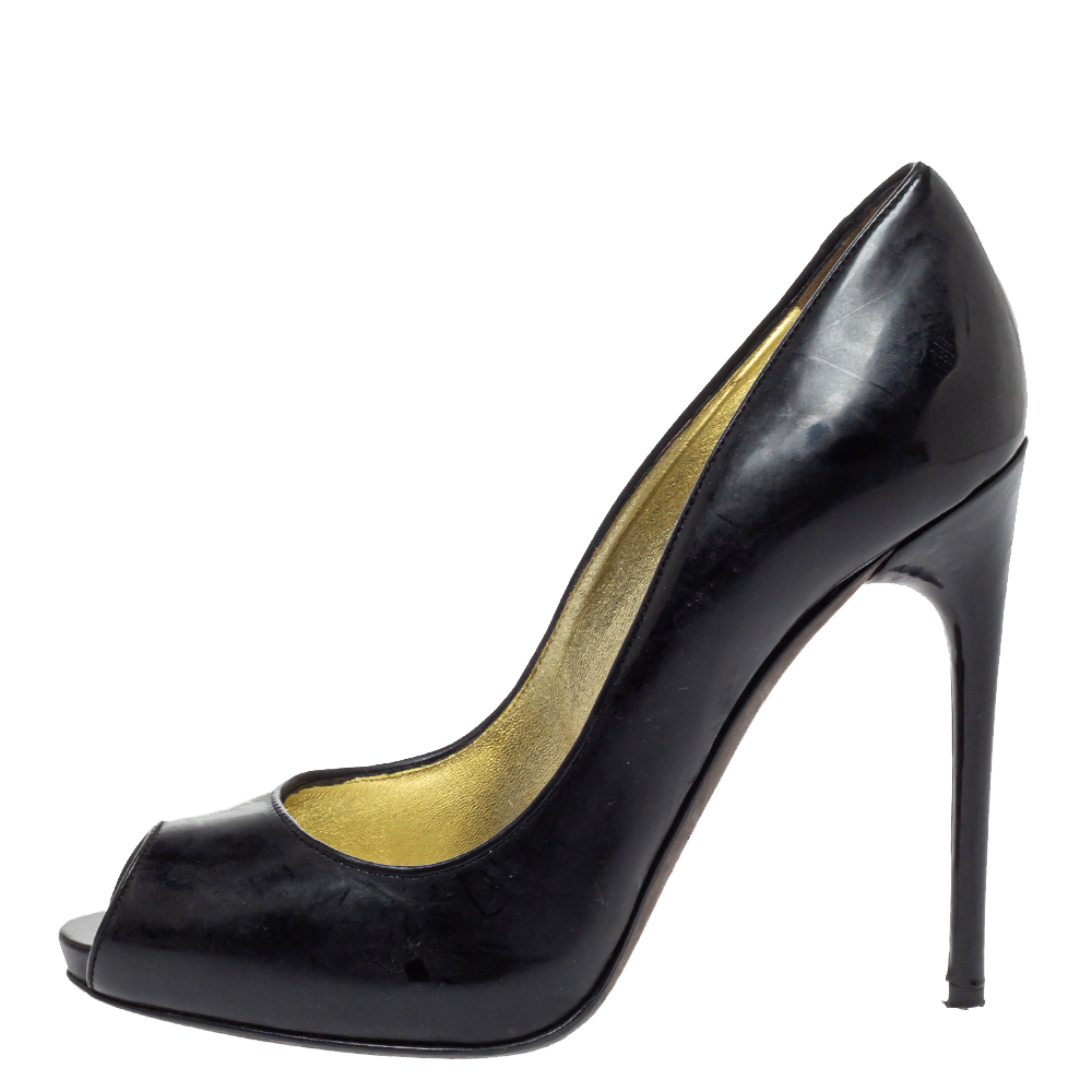 

Tom Ford Black Patent Leather Peep Toe Pumps Size