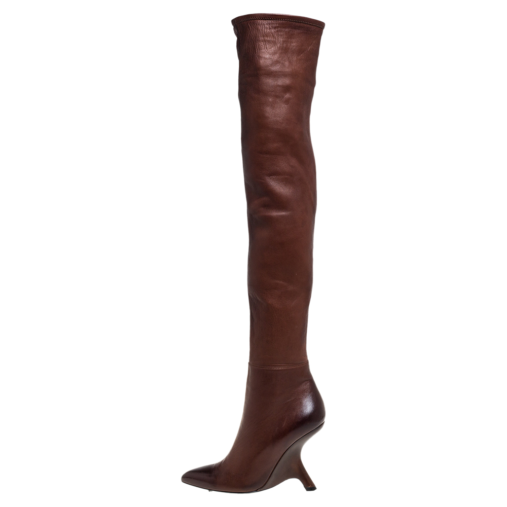 

Tom Ford Dark Brown Leather Over the Knee Boots Size