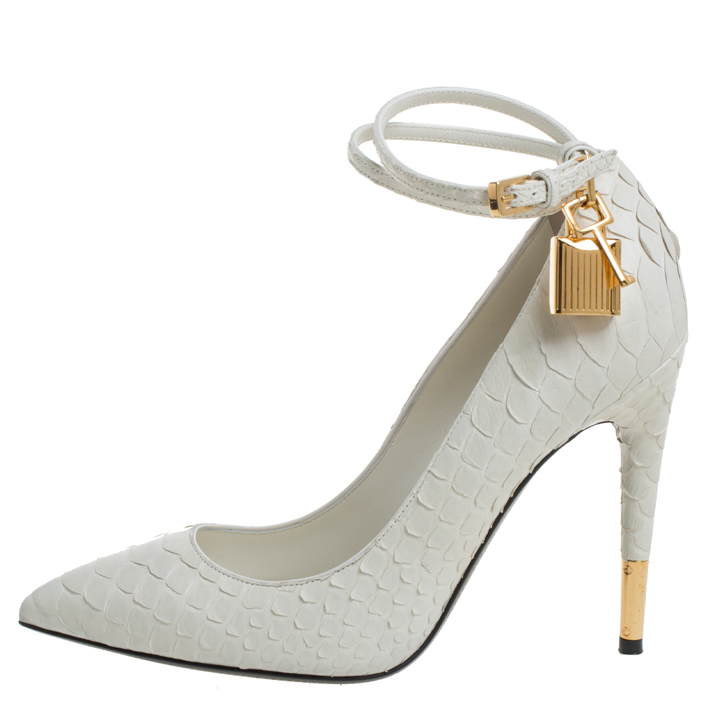 

Tom Ford White Python Padlock Ankle Strap Pointed Toe Pumps Size