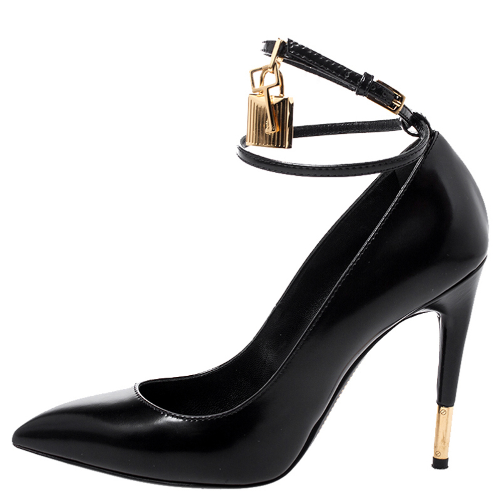 

Tom Ford Black Patent Leather Padlock Pointed Toe Pumps Size