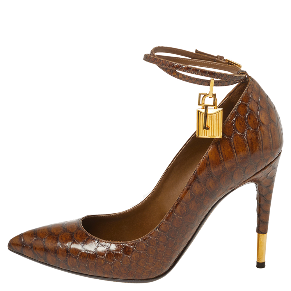 

Tom Ford Brown Python Leather Ankle Strap Pumps Size