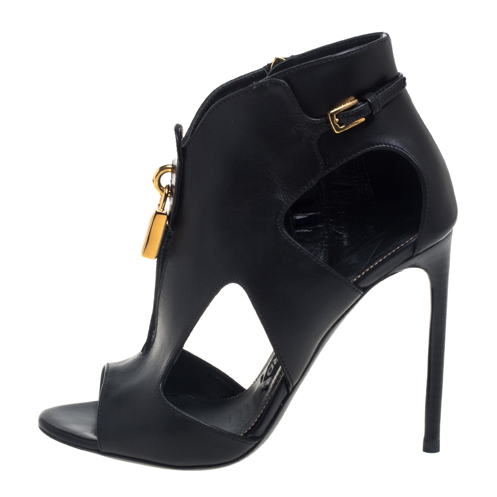 

Tom Ford Black Leather Lock Booties Size