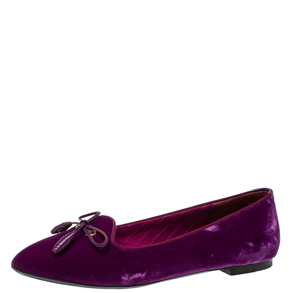 Pre-owned Tom Ford Purple Velvet Bow Almond Toe Ballet Flats Size 39