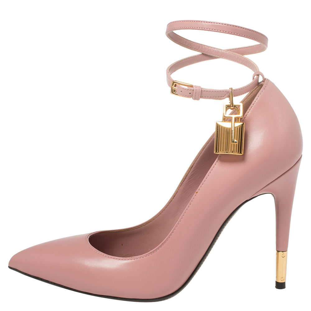 

Tom Ford Pink Leather Padlock Ankle Strap Pointed Toe Pumps Size