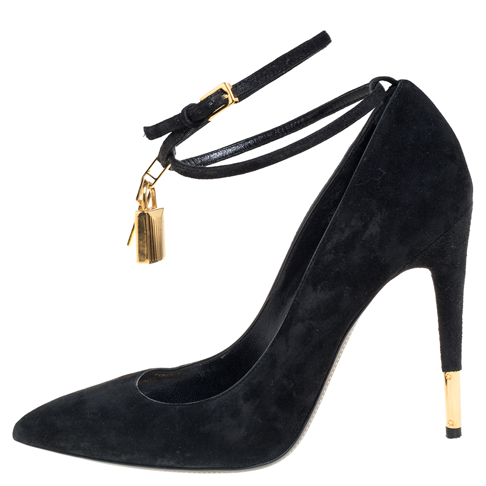 Tom Ford Black Suede Ankle Strap Luck Pumps Size