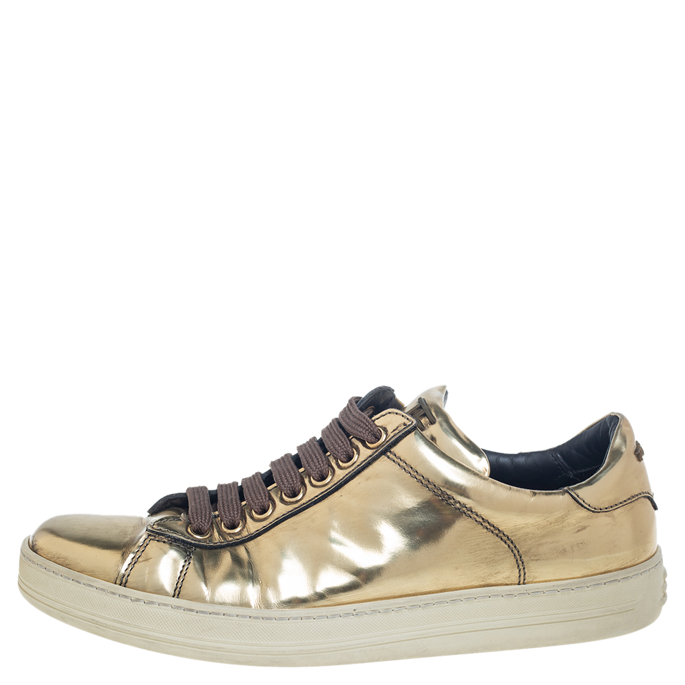 

Tom Ford Metallic Gold Leather Low Top Sneakers Size